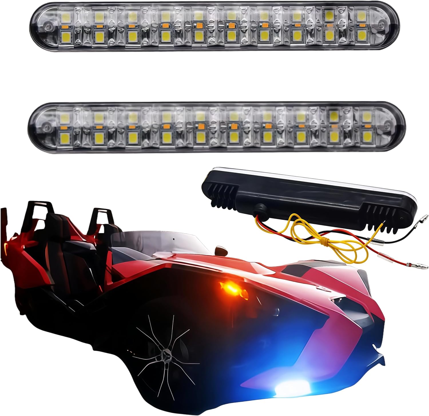 2PCS KIT White Fog Dual LED DRL Light + Amber Turn Signal - Fits Polaris Slingshot GT/LE/S/SL/SLR/SLR LE 2015-2025​