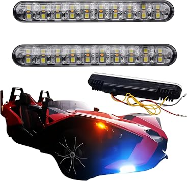 2PCS KIT White Fog Dual LED DRL Light + Amber Turn Signal - Fits Polaris Slingshot GT/LE/S/SL/SLR/SLR LE 2015-2025