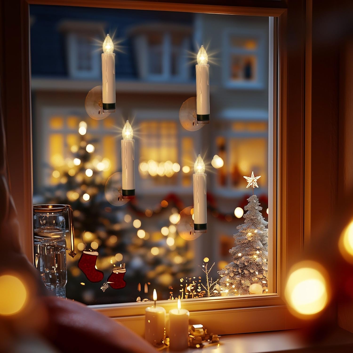 WYZworks 20 Pack LED Flameless Taper Clip On/Suction Cup Candles for Christmas Tree/Window Candles, 3.5" Flickering Warm White Candle Lights Ornaments, Crown Wreath, Battery Operated, Remote/Timer