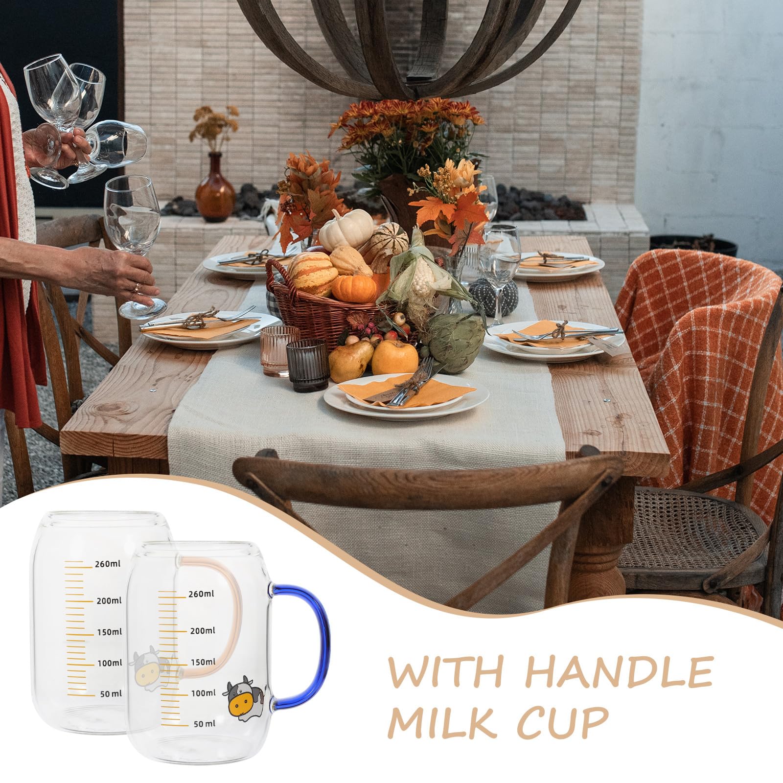 Taza de Leche a Escala 260ml de Vidrio Azul Mango, 2 Piezas