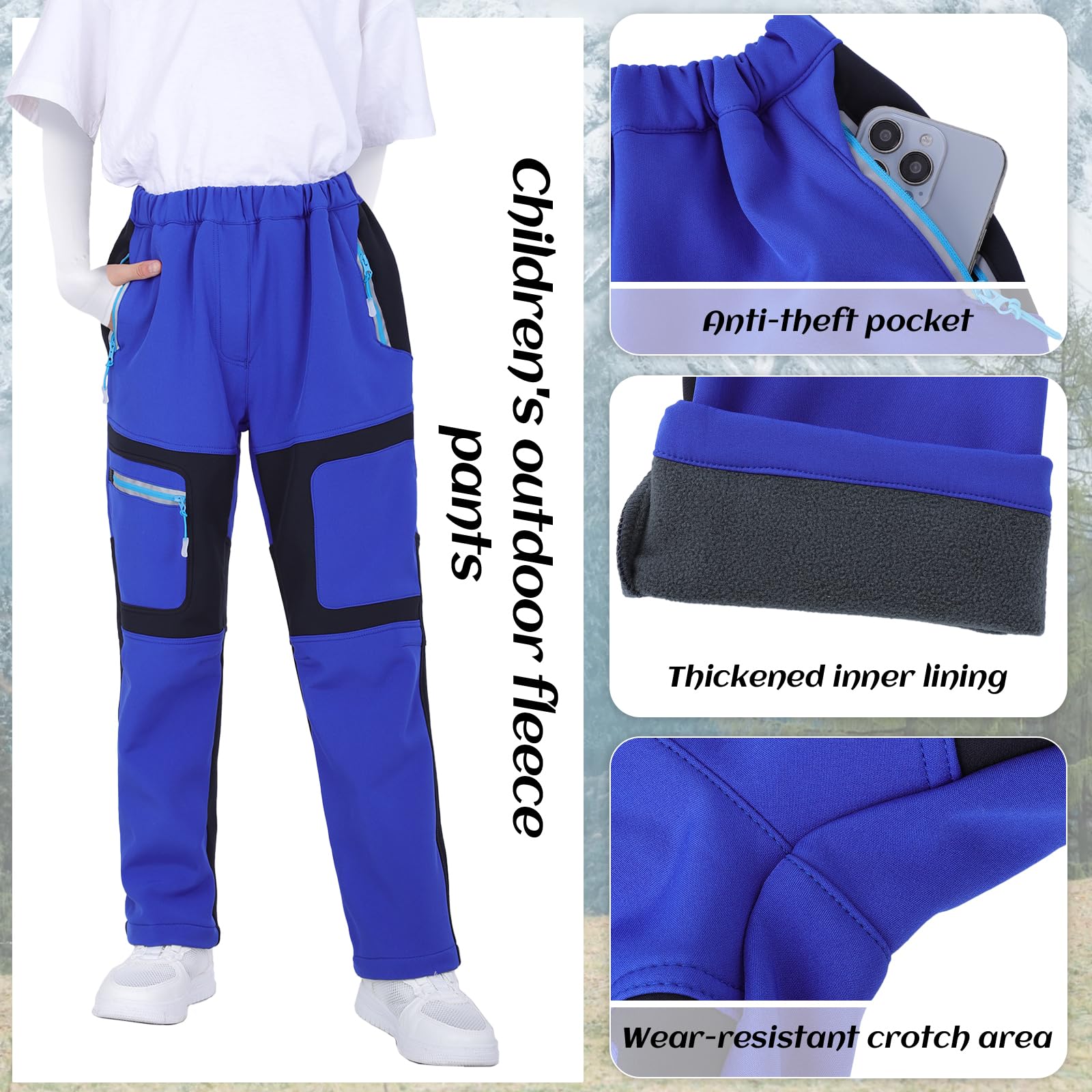 SUKUTU Pantalones Softshell para Exteriores para niños Pantalones de Senderismo para otoño e Invierno Niños y niñas para Senderismo en la Nieve cálidos y con Forro Polar