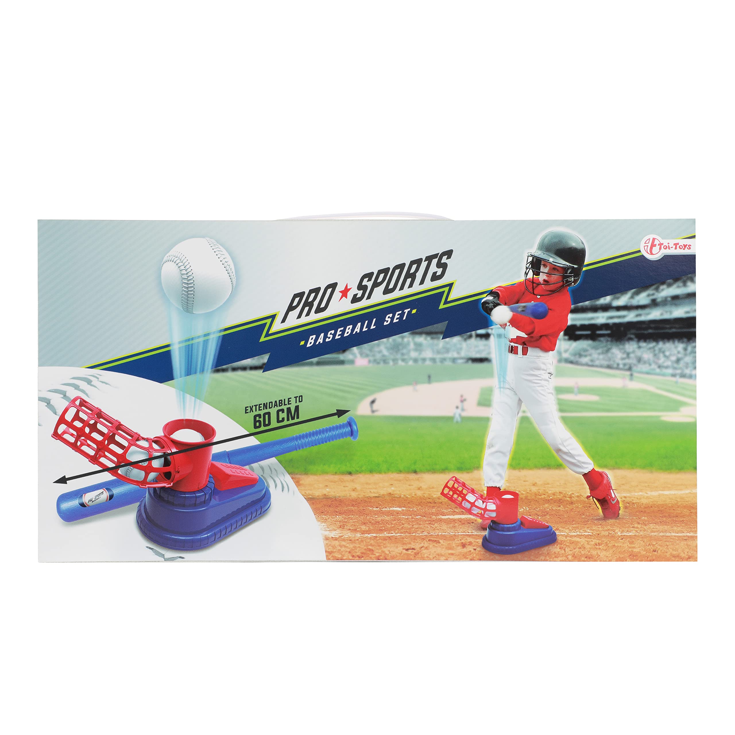 Toi-Toys Automatisches Baseball Set - mit Baseballschläger und 3 Basebälle - Ballspiel Sport Kinder Spielzug für Outdoor, Garten, Park Kleinkinder Geschenk Geburtstag - ab 6 Jahre