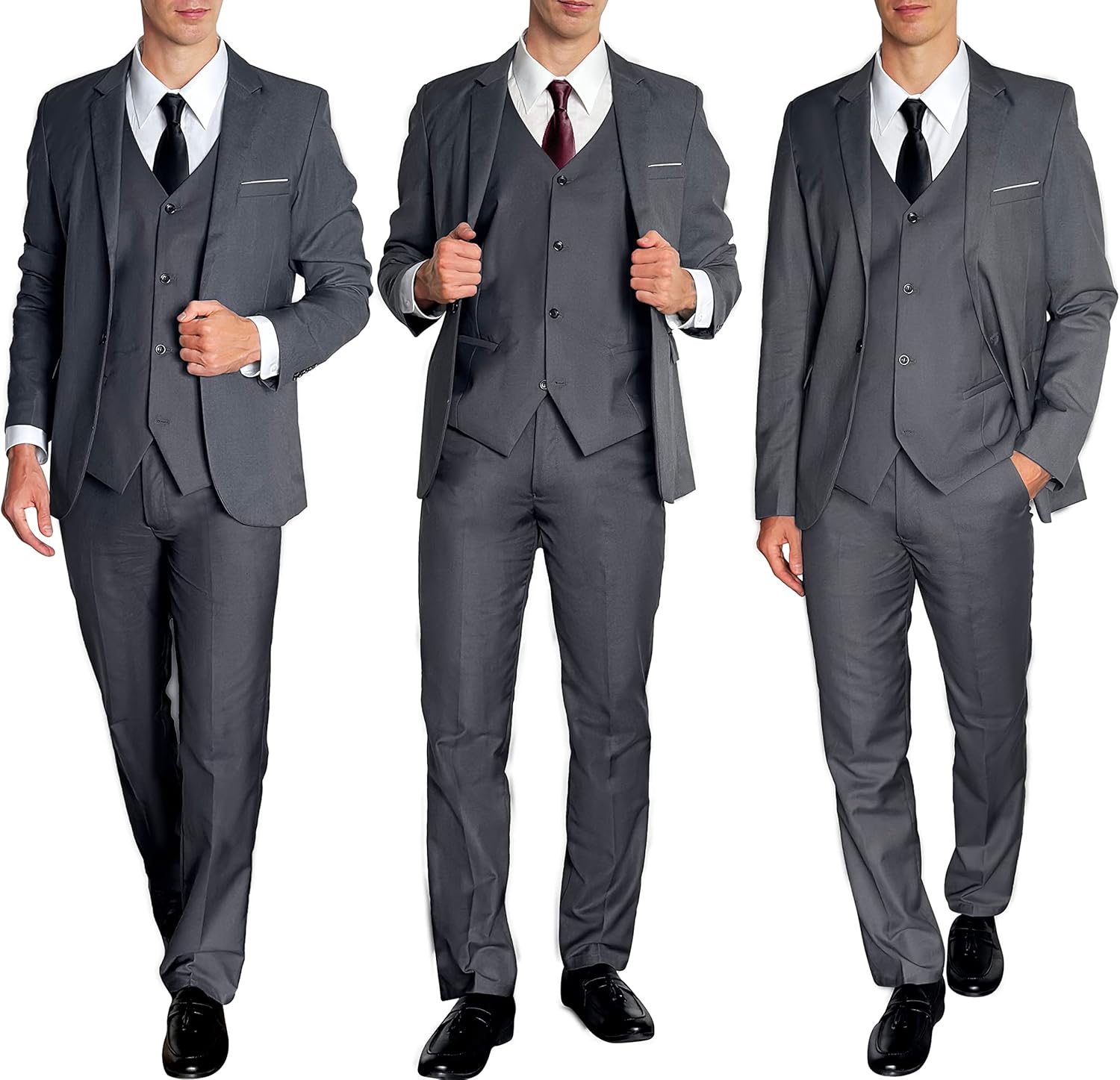 3 Piece Men’s Suit, Slim Fit Stylish Jacket, Pants, Vest, 2 Ties, and Belt, Perfect for Weddings, Business and More - Image 3