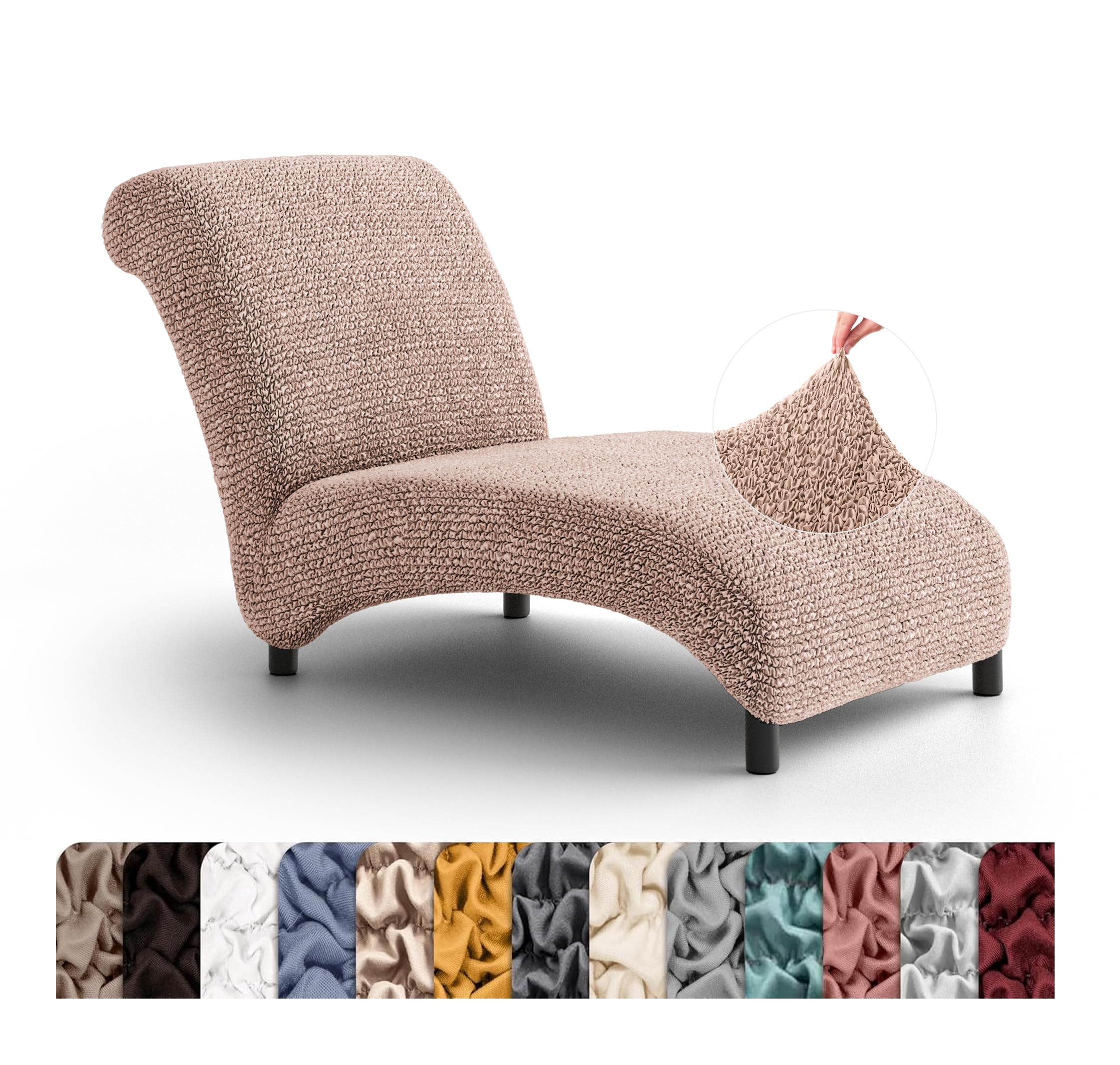 PAULATO BY GA.I.CO. Armless Chaise Lounge Cover - Chaise Chair Slipcover Without Armrests - Lounge Sofa Cover - Soft Polyester Slipcovers - 1-Piece Form Fit Chase Covers - Microfibra - Blush Taupe