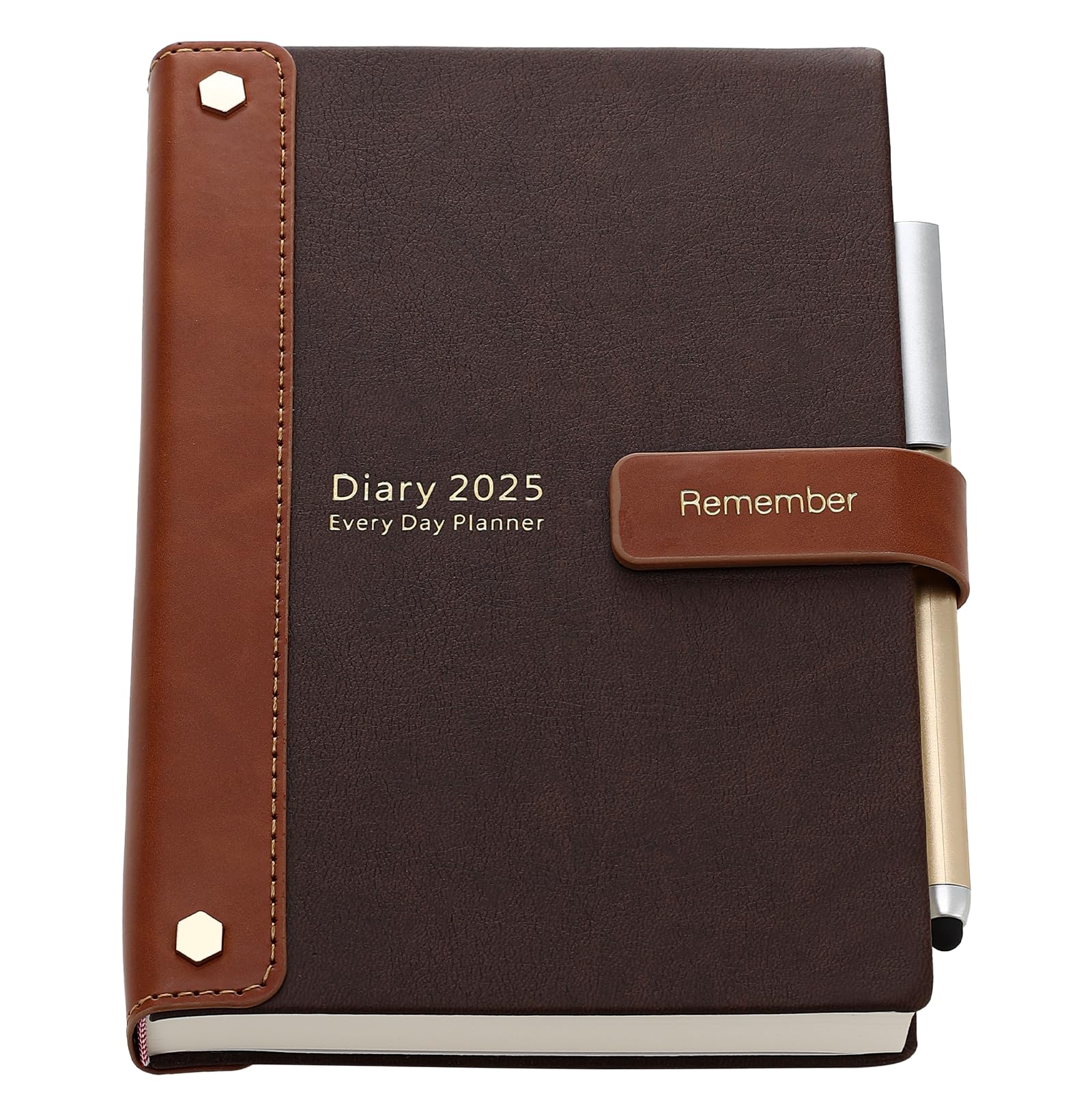 Academic Diary 2025,Agenda 25 Diary A5 Page a Day,Hardcover Organiser Year Diary Jan-Dec 2025,Month Weekly Planner with Pen,Stickers,Inner Pocket (Coffee Jan 2025-Dec 2025, A5)