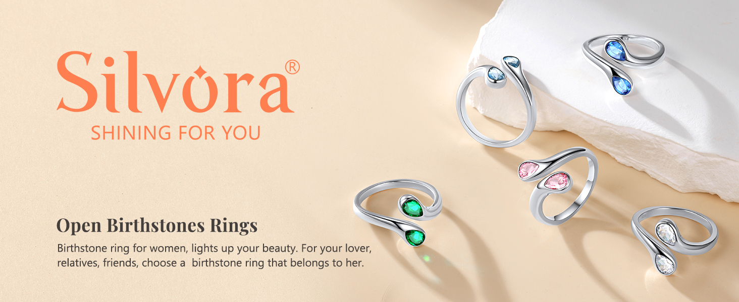 Anillo Ajustable De Plata 925 Para Mujer – Diseño Gota De Agua Con Piedra Natal, Acabado Brillante, Ideal Para Compromiso
