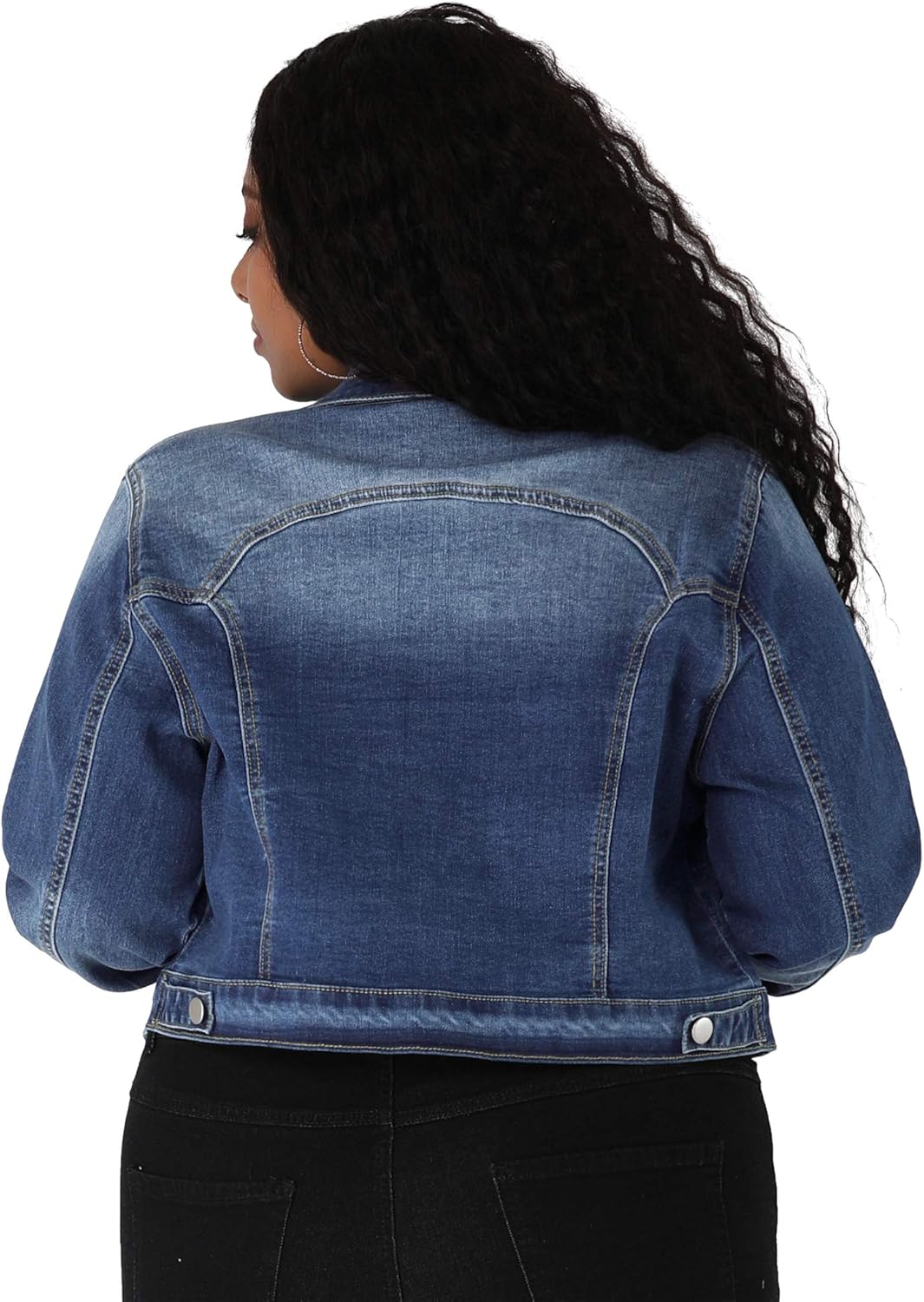 uxcell Women's Plus Size Button Closed Cropped Denim Jackets Stitching 2026 - Image 5