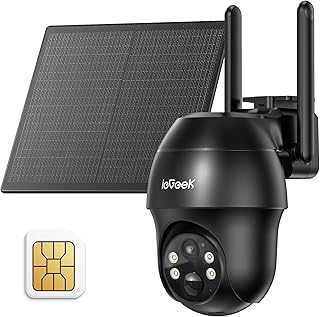 ieGeek Cámara de Seguridad Solar 3G/4G LTE inalámbrica para Exteriores con Tarjeta SIM, PTZ de 360°, Sistemas de cámara CCTV inalámbrica 2K Solar sin WiFi, visión Nocturna a Color|Neutral