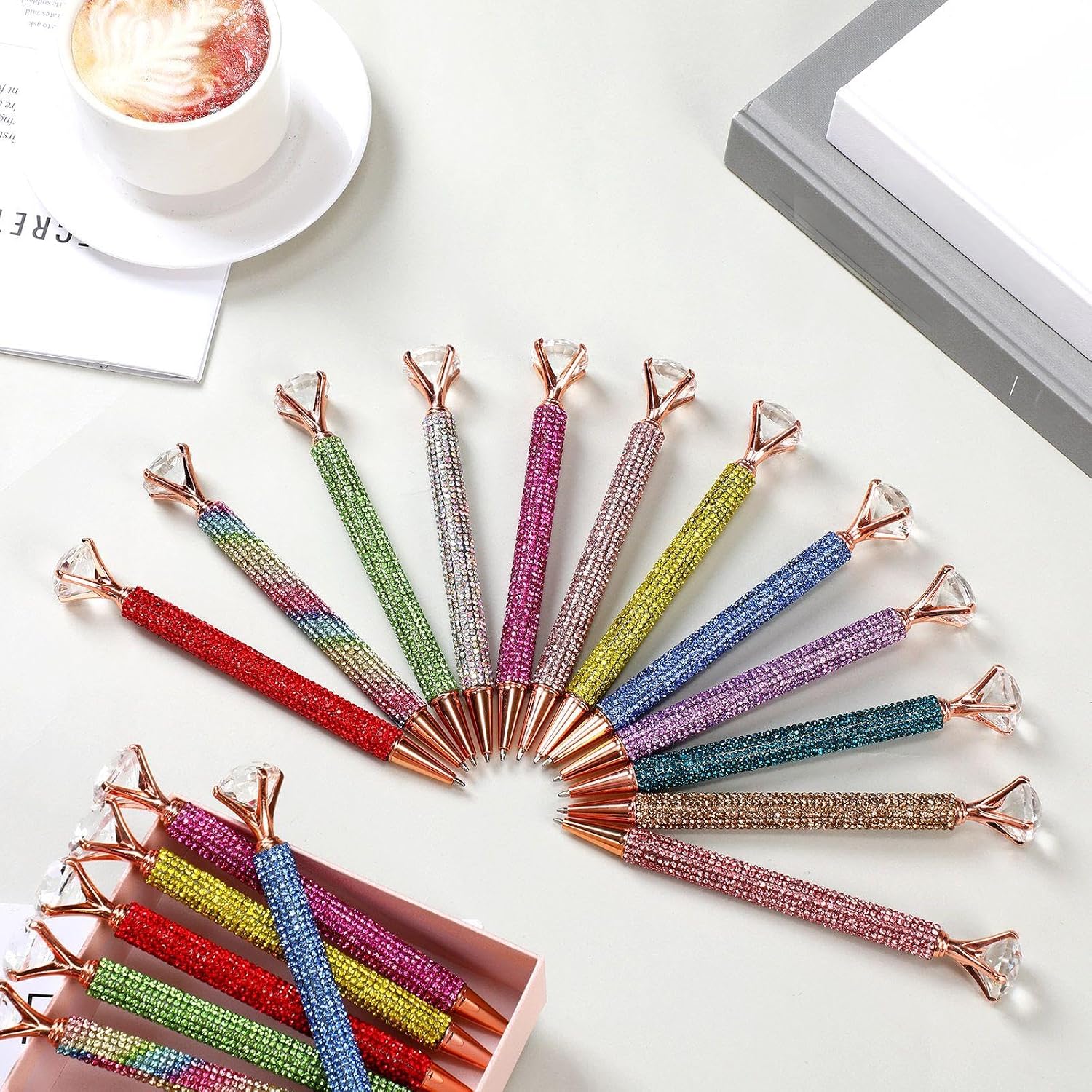 Seajan 24 Pcs Rhinestone Pens with Black Ink, Crystal Bling Retractable Ballpoint Pens for Wedding Guest Book, Bridal Shower, Party Favors, Office and Gifts(Classic,Beautiful)