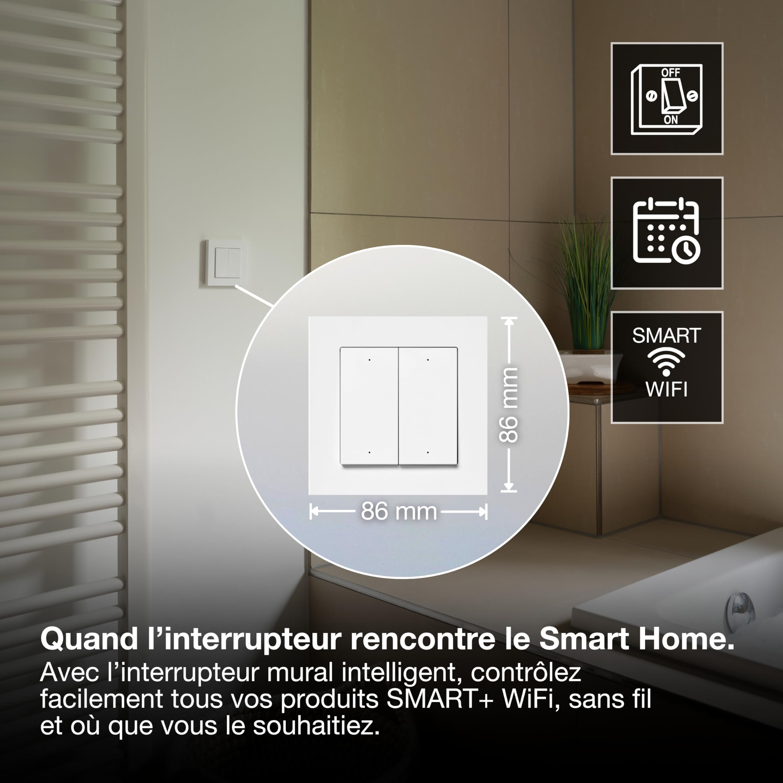 OSRAM Interrupteur mural SMART+ WiFi 4 boutons magnétique USB-C Interrupteur mural SMART+ WiFi, 4 boutons, magnétique, rechargeable par USB-C, autonomie de 6 mois, compatible Alexa, blanc