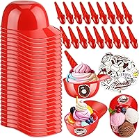 Vista 17 de MEEZY Juego de 50 cuencos de helado para casco de béisbol con 25 mini tazas de postre y 25 cucharas, gorra de béisbol reutilizable de 8 onzas