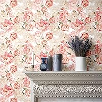 Vista 4 de Blooming Wall PS040 - Papel pintado autoadhesivo autoadhesivo de peonía fresca y rosa extraíble para despegar y pegar
