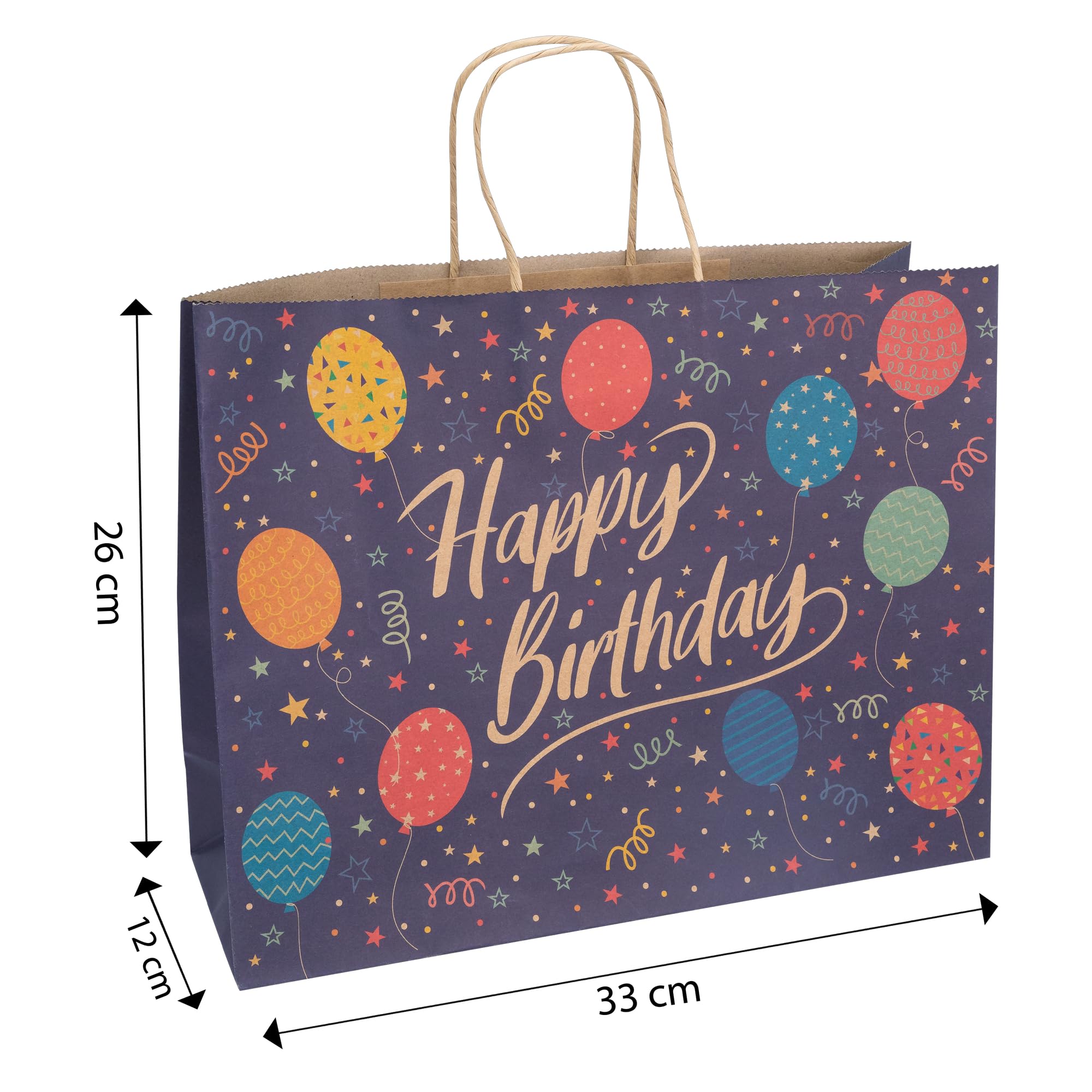 Idena 30398-12 - Torebki na prezenty urodzinowe, 12 sztuk, torebki na prezenty w rozmiarze 33 x 12 x 26 cm, torebki papierowe na urodziny