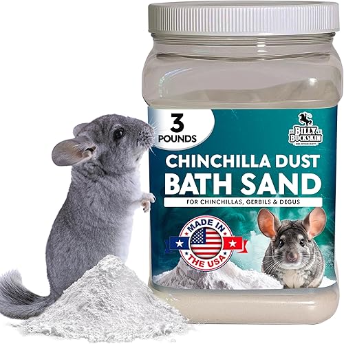 Billy Buckskin - Tarro de baño de polvo de chinchilla de 3 libras. Polvo de arena pómez puro para limpiar mascotas pequeñas como jerbos, ratones,