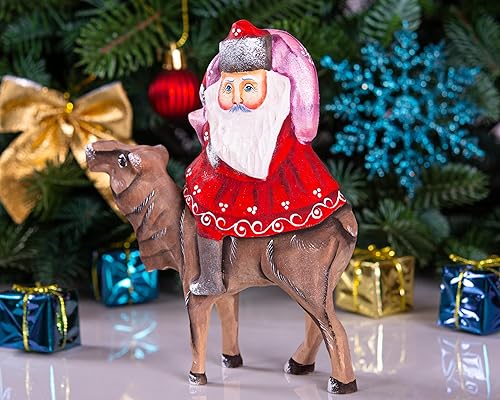 Miniatura 3 de Figura de Papá Noel tallada a mano de madera - Decoración pintada de Feliz Navidad y Año Nuevo - Talla de madera maciza - Hecho en Ucrania