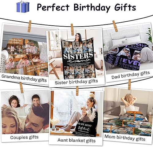 Miniatura 6 de Magimagine Manta personalizada, regalos de cumpleaños para hermanas de hermanas, mantas personalizadas con fotos, regalos de cumpleaños para