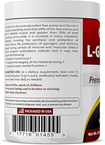 Miniatura 7 de Best Naturals L-glutamina en polvo puro 1 libra (1 libra (paquete de 3))