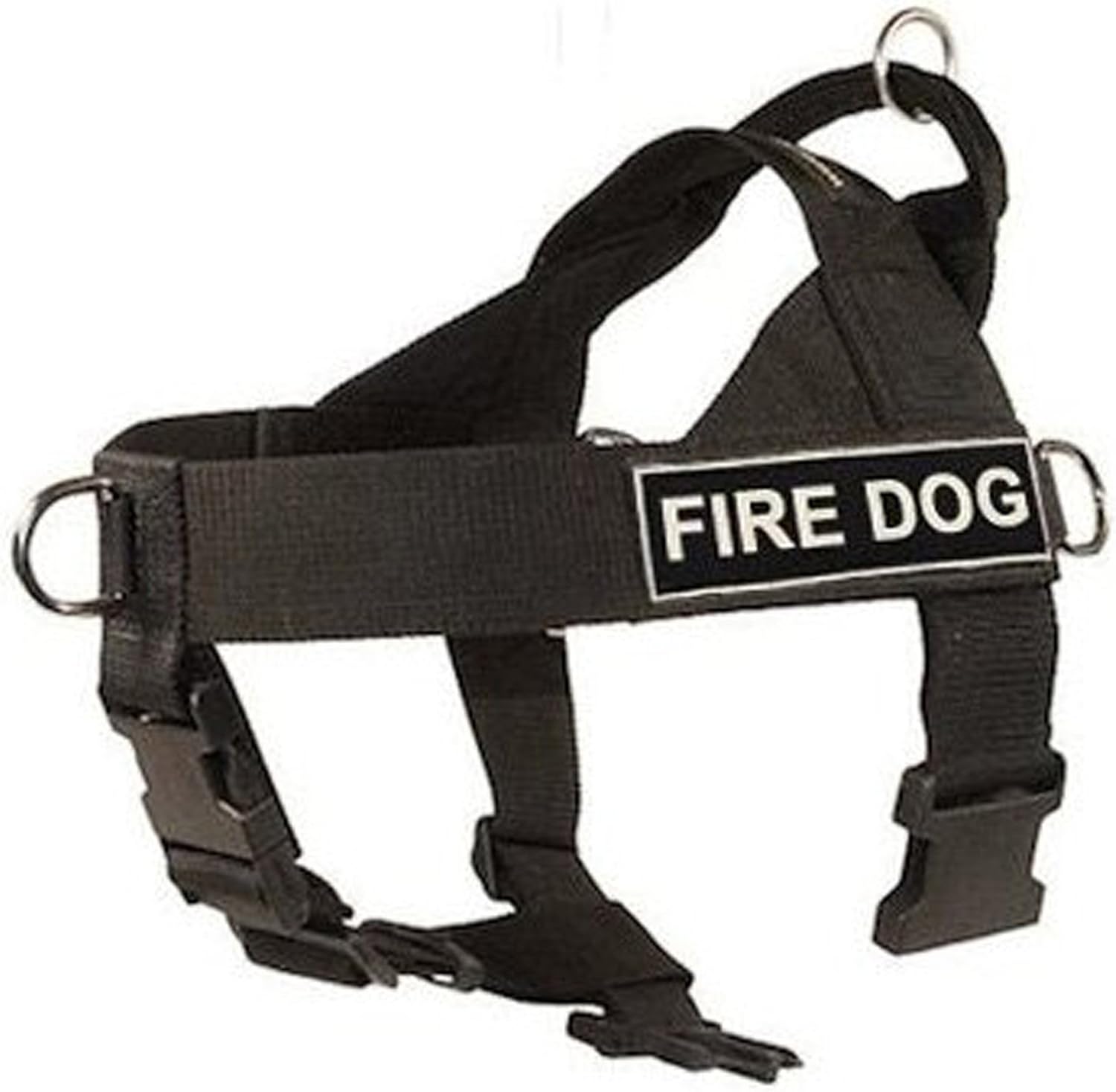 Dean & Tyler DT Universal No Pull Dog Harness with Fire Dog Velcro Patches, Fits Girth Size 21-Inch-26-Inch, Black