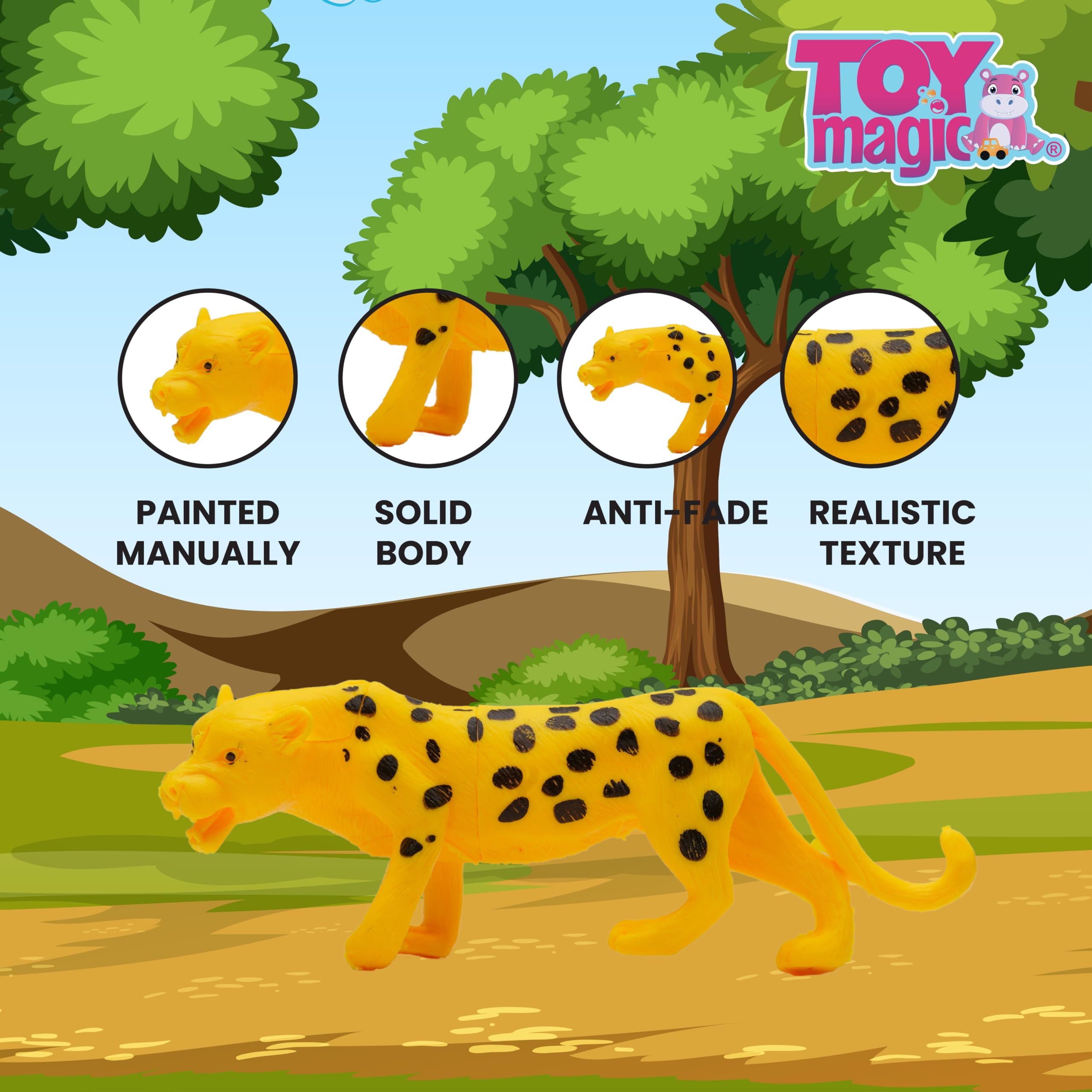 ToyMagic Animal Set 12Pcs - Wild Animal Figures (10 pcs) with Accessories - Educational Playset for Kids, Perfect for Imaginative Play and Learning, Multicolor