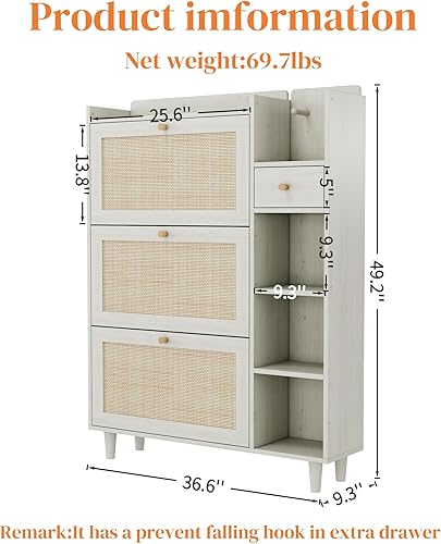 Miniatura 9 de Gabinete de zapatos de ratán natural, gabinete de almacenamiento simple moderno y simple gabinete de zapatos de ratán japonés, zapatero