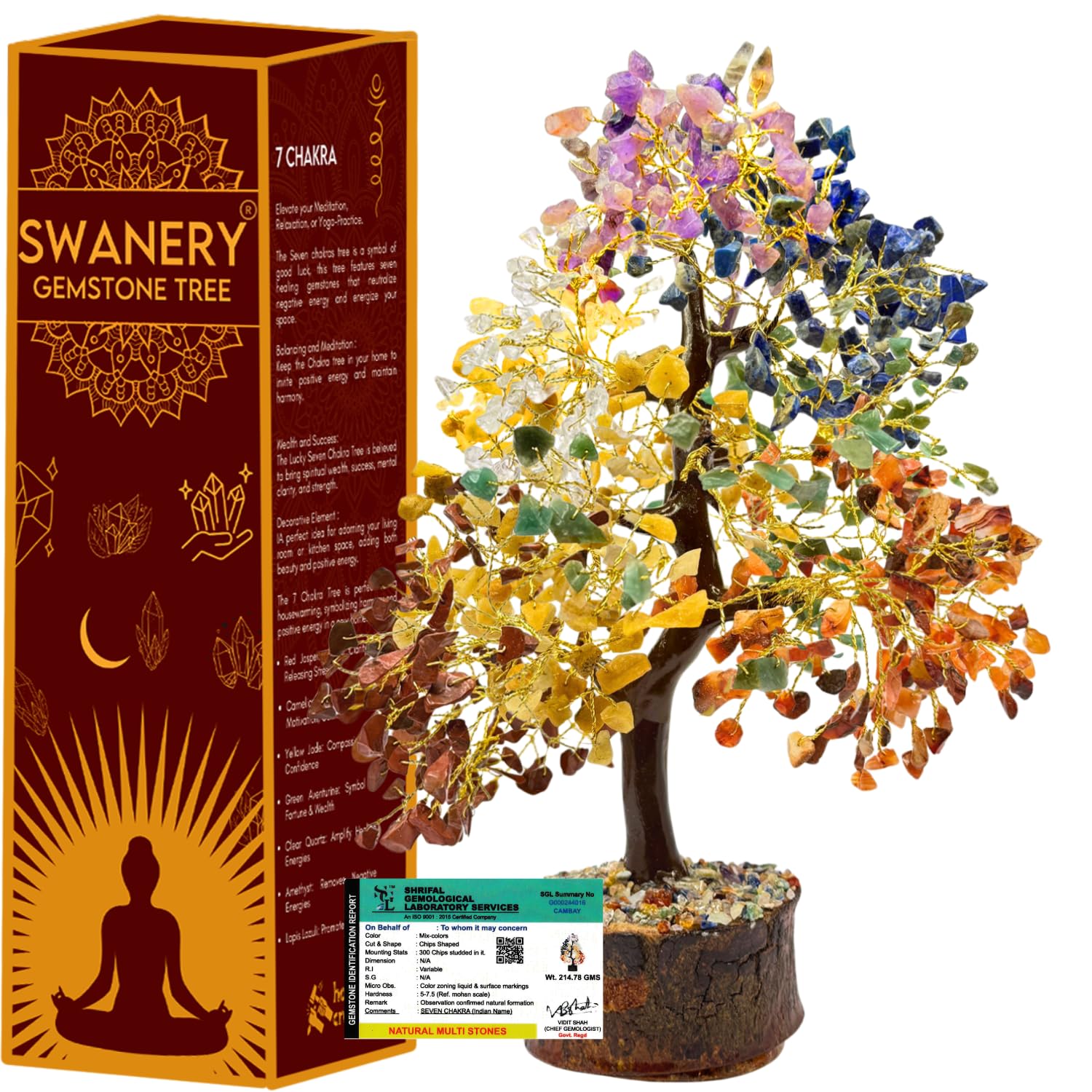 Seven Chakra Gemston Tree of Life, Positive Energy, Feng Shui Decor, Bonsai, Crystals and Healing Stones, Money Tree, Room Decor Stone, Healing Crystals (Chakra Tree)