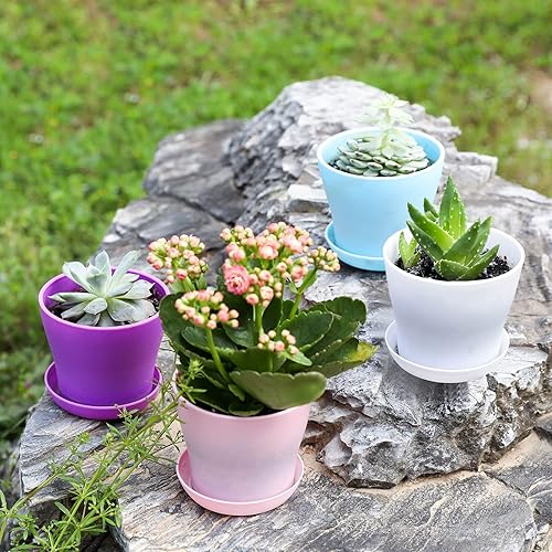 Miniatura 7 de TDHDIKE 25 macetas de plástico para interiores para plantas, mini macetas de plantas de semillero de flores con paleta, contenedores decorativos