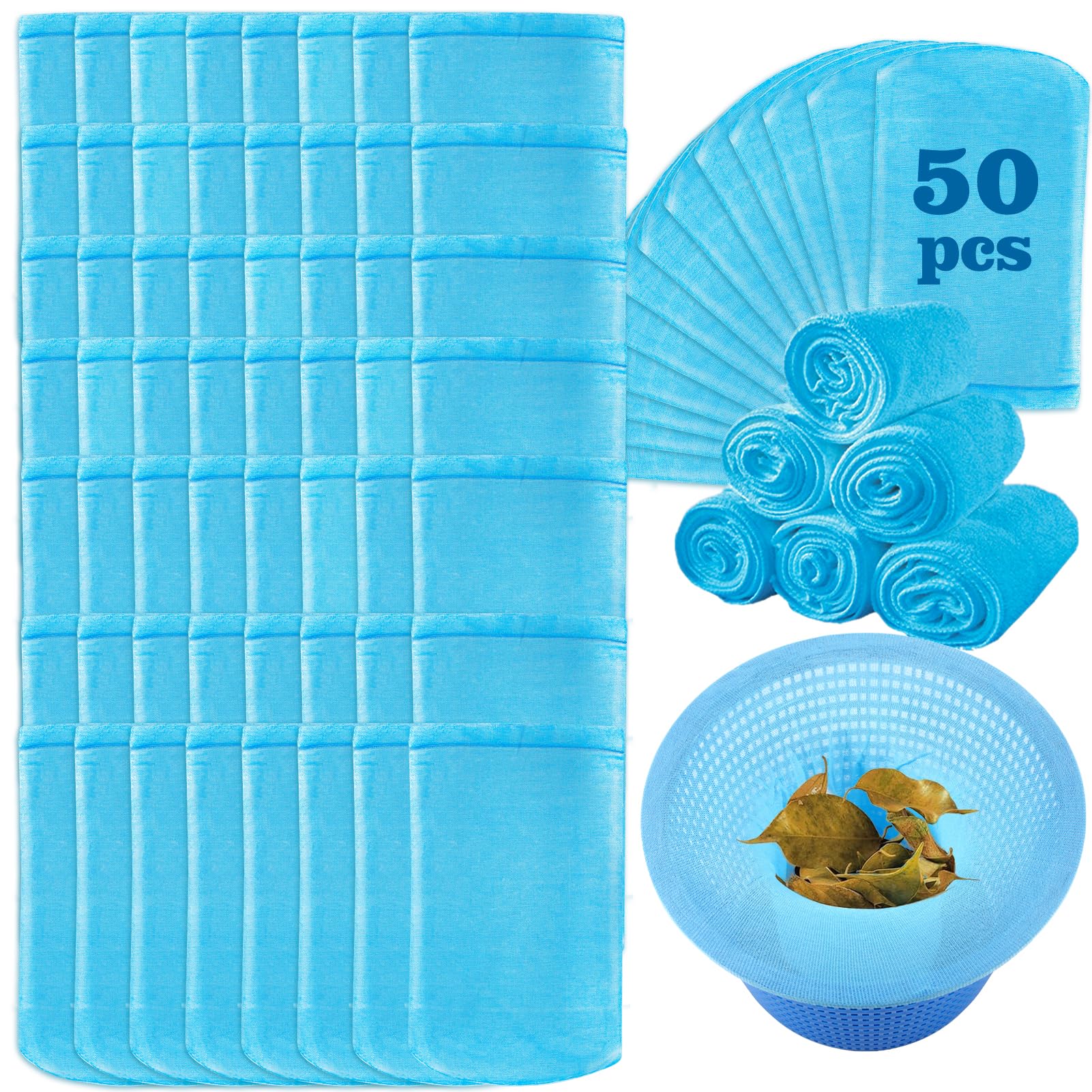 50 Pack Pool Skimmer Socks,Blue Pool Filter Socks for Skimmer Basket for Above Ground and Inground Pool Fine Mesh Screen Pool Skimmer Scum Socks Saver,Pool Cleaning Filter Socks Cleans Debris Leaves