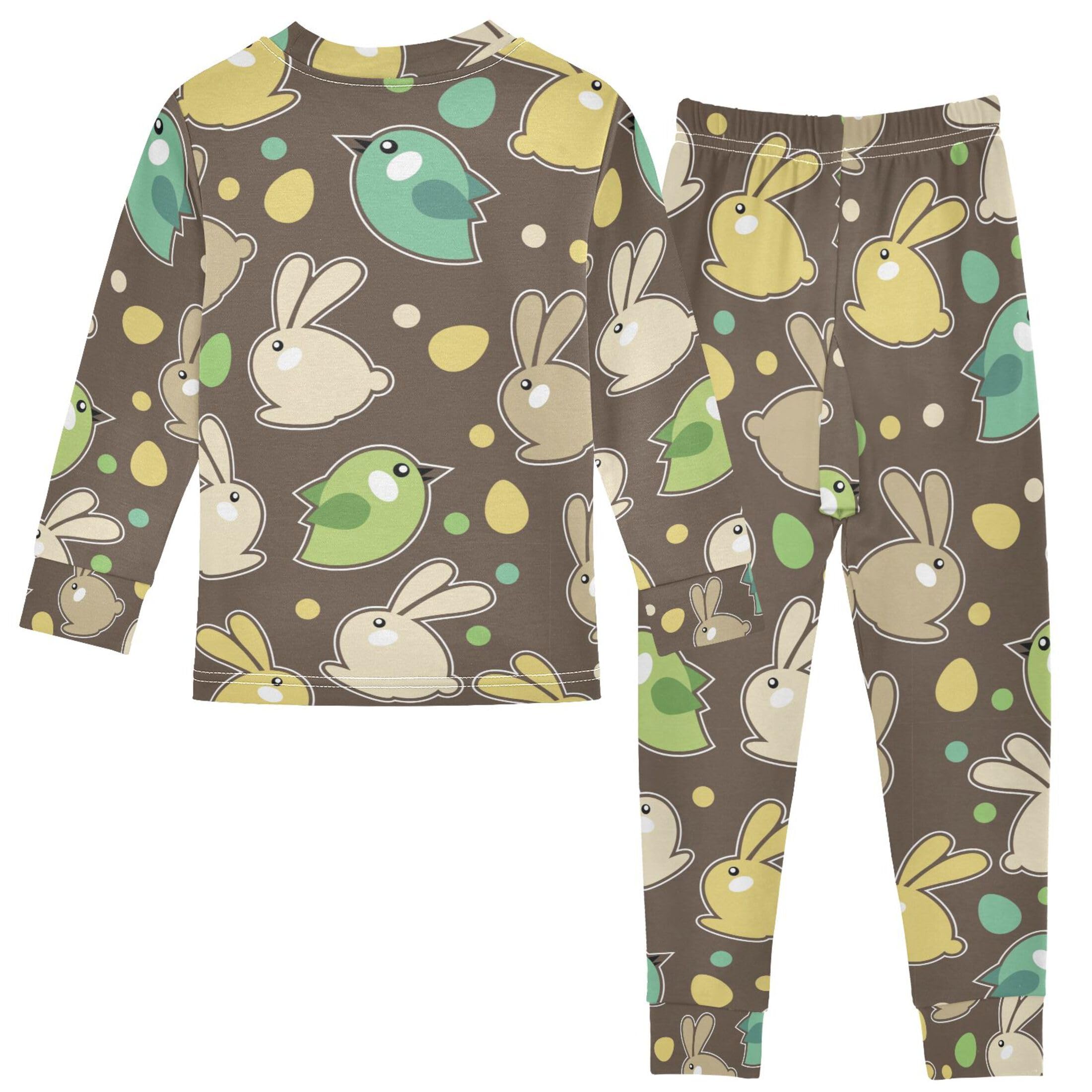 Vozoza Retro Rabbits Pajama Sets Long Sleeve Top with Pants Cotton Soft Sleepwear 2 Piece Pjs Set Size 5T Multicolor