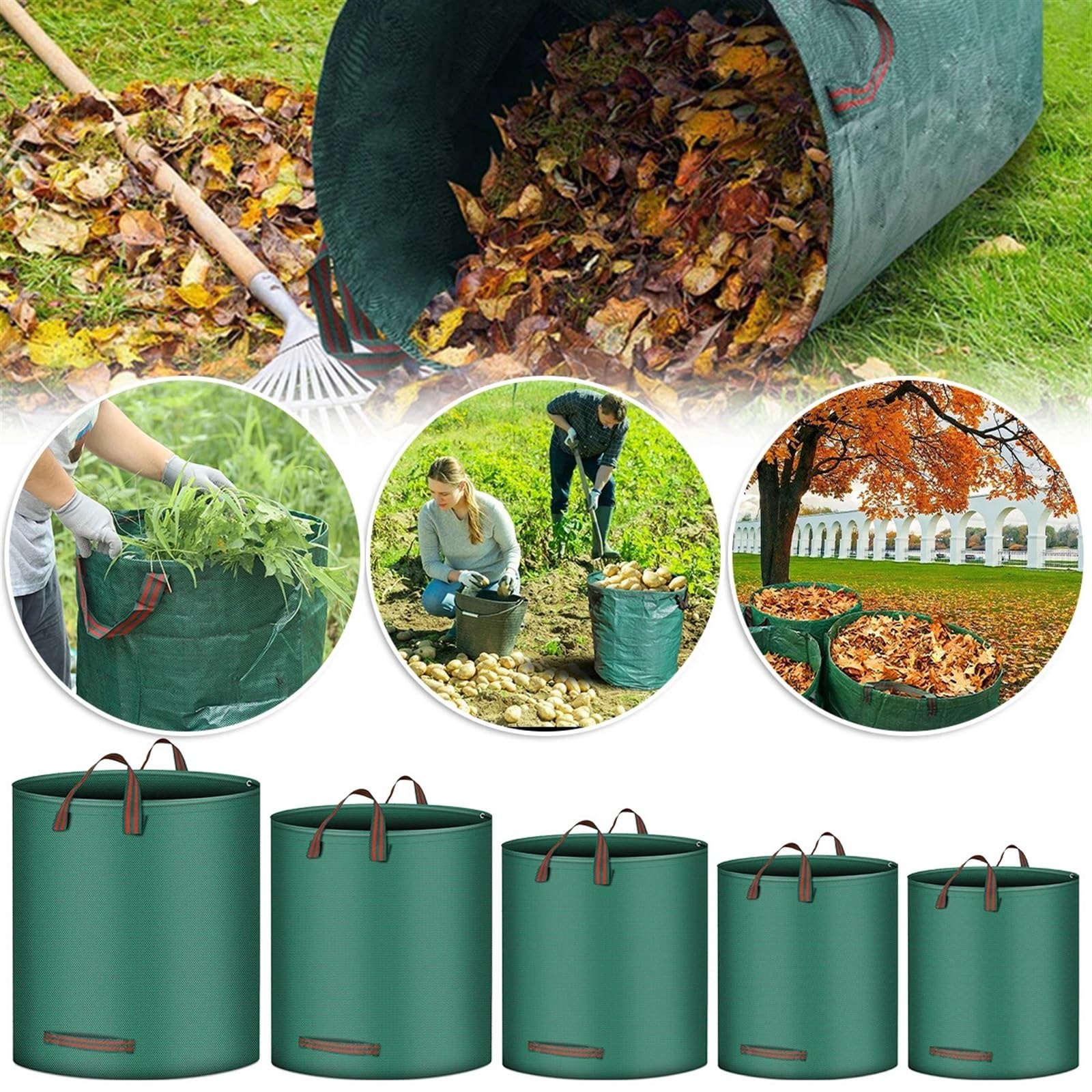 Bolsas de basura de jardín de gran capacidad, contenedor reutilizable para recoger residuos de patio para hojas y escombros, 272 L (67 cm x 76 cm), solución de almacenamiento de jardín resistente