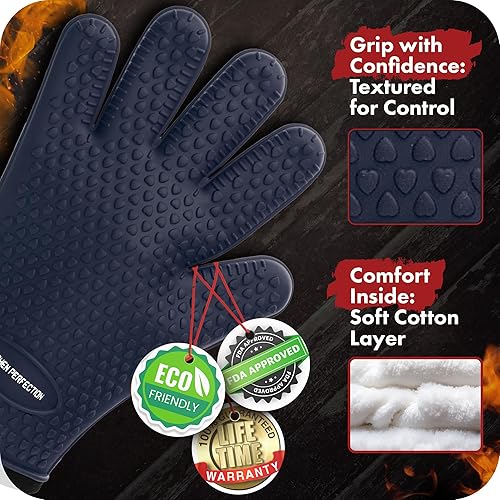Miniatura 30 de KITCHEN PERFECTION Guantes de silicona XL para horno ahumador - Guantes de barbacoa extremadamente resistentes al calor - Maneja comida caliente