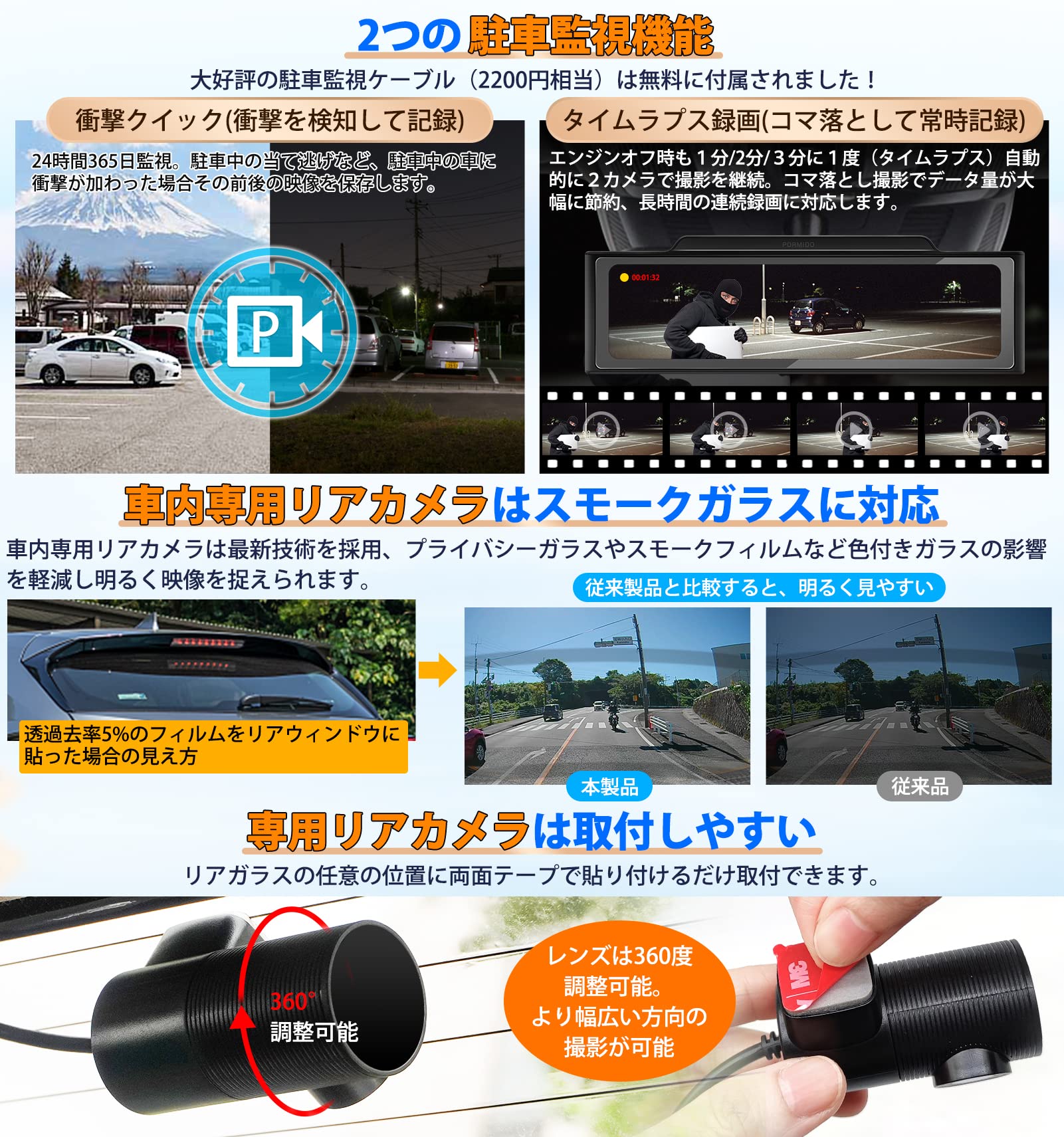 Amazon.co.jp: PORMIDO ポーミド ドライブレコーダー ミラー型 前後