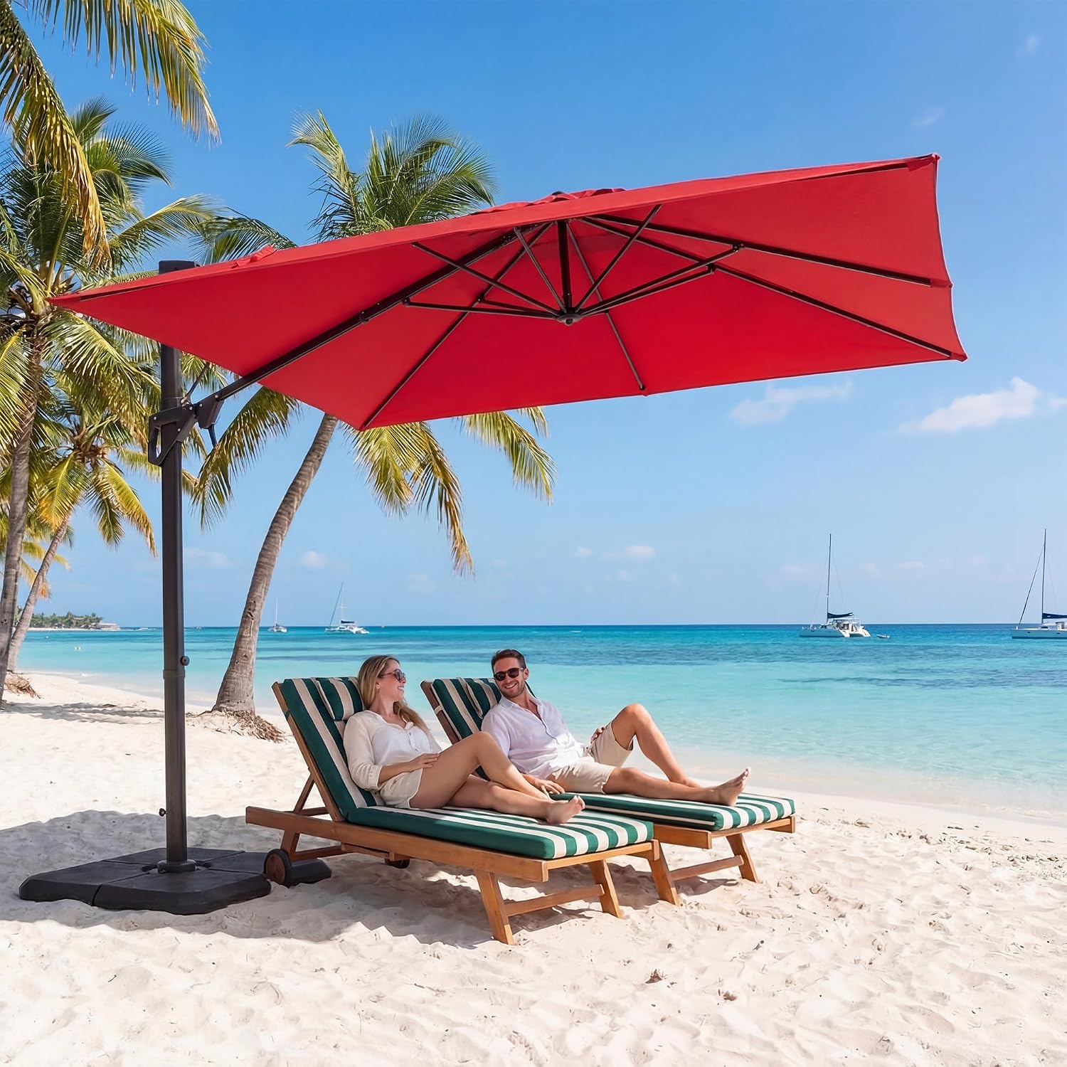 COSIEST 10x10Ft Cantilever Patio Umbrella, Large Rectangle Offset Umbrellas with 360-Degree Rotation & Crank Handle, Heavy Duty Aluminum Outdoor Shade for Garden Deck Pool Backyard, Red