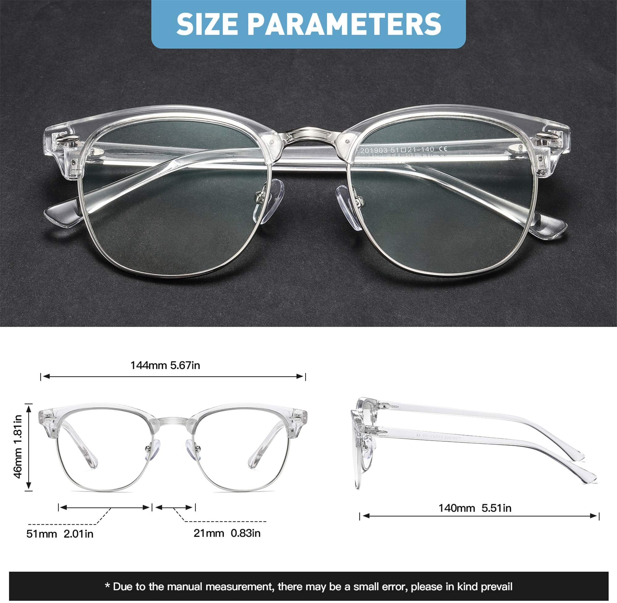 Gafas de bloqueo de luz azul vintage, medio marco, lente transparente UV, antifatiga ocular, lentes para juegos de computadora para hombres y mujeres