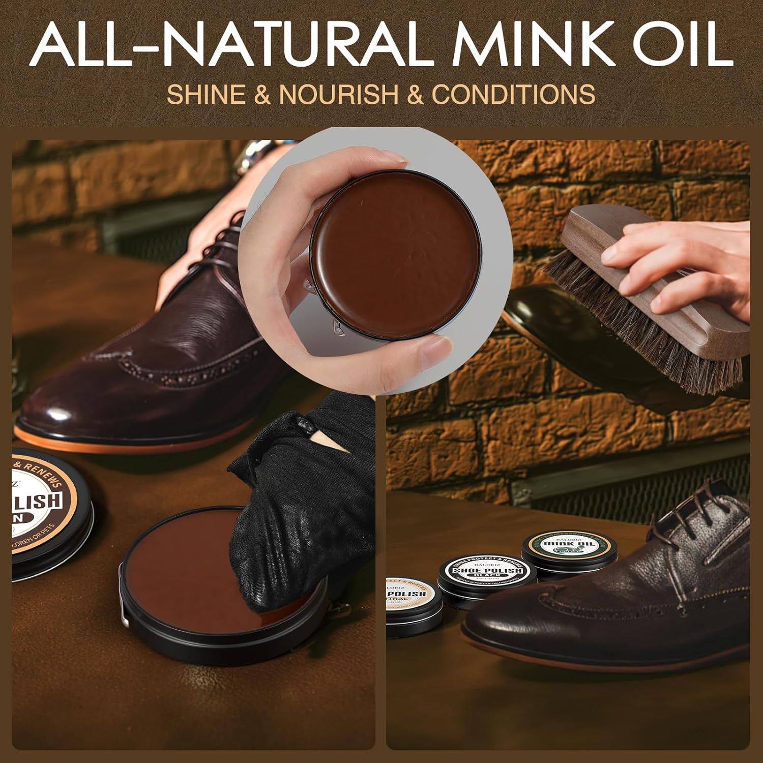 13Pcs Shoe Polish Kit, Shoe Shine Kit for Men & Women with Horsehair Shoe Polish Brush, Black Brown Neutral Mink Oil for Leather Boots Shoe Care Kit as Christmas Gift for Men with Care Cloth - Image 5