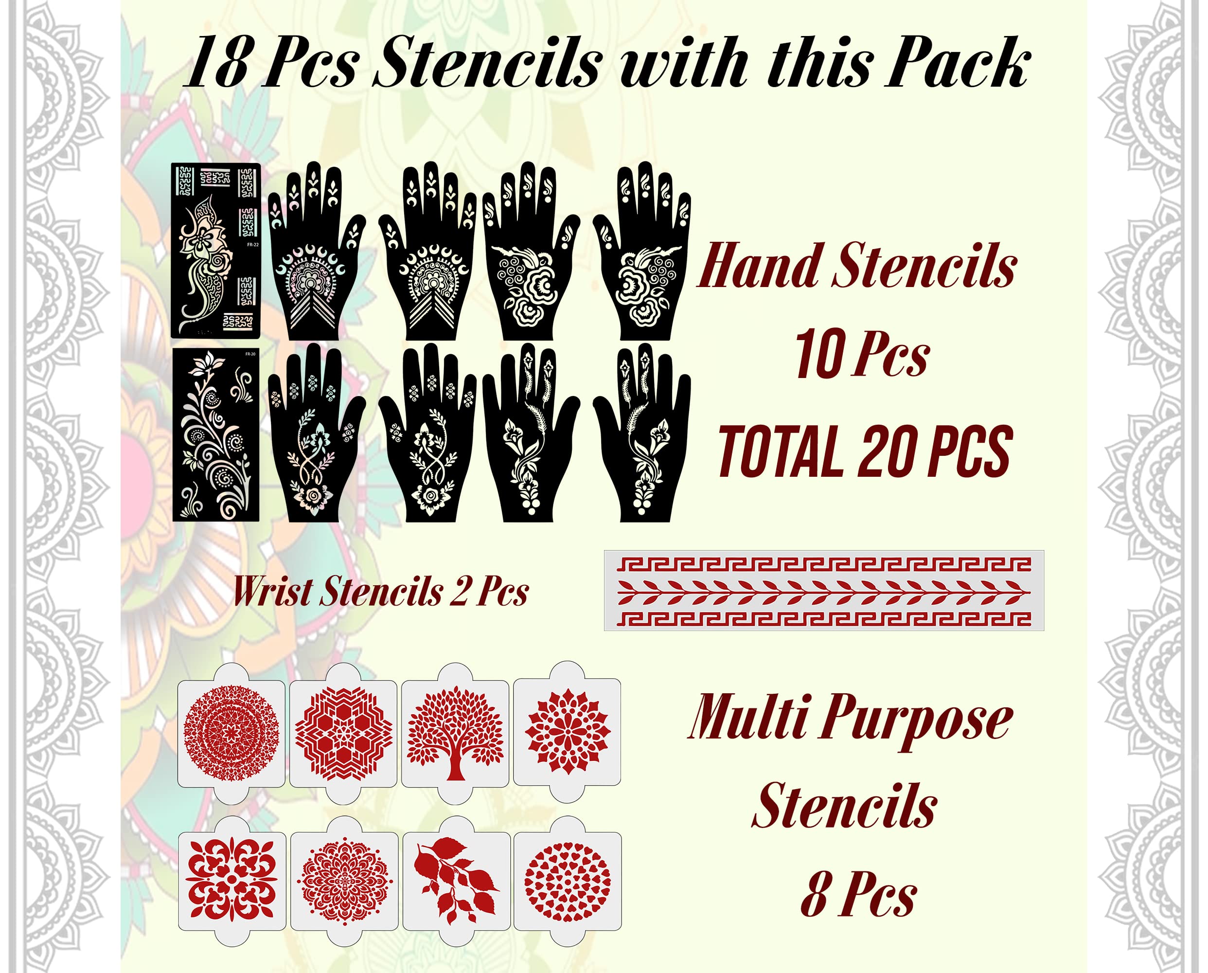 Ivana's Set of 20 Pcs Combo Pack, Reusable Mehindi Stencil Paper for Hand Latest Mehandi Design Stencils for Girls, Women, Kids & Teen, D-2367 2