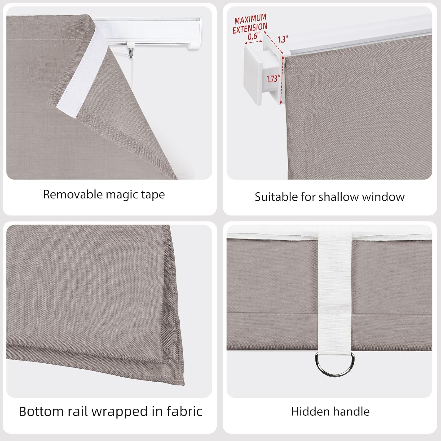 Roman Shades for Windows, Cordless No Drill Blinds for Window, Heat Blcoking and Energy Saving for Living Room, Light Filtering Sheer Brown 37" W x 48" H