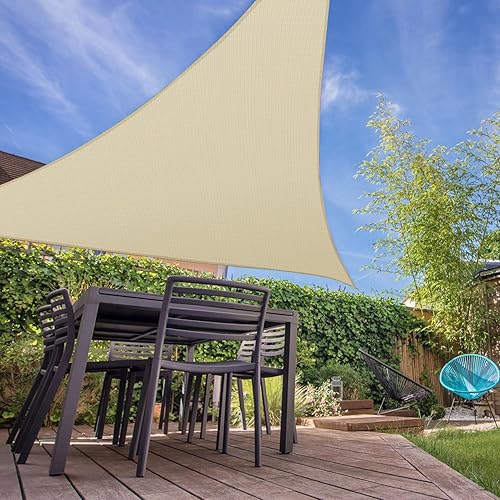 Miniatura 7 de E&K Sunrise - Toldo parasol triangular de 8 x 8 x 8 pies, bloquea los rayos UV, para patio, jardín, al aire libre (beige)