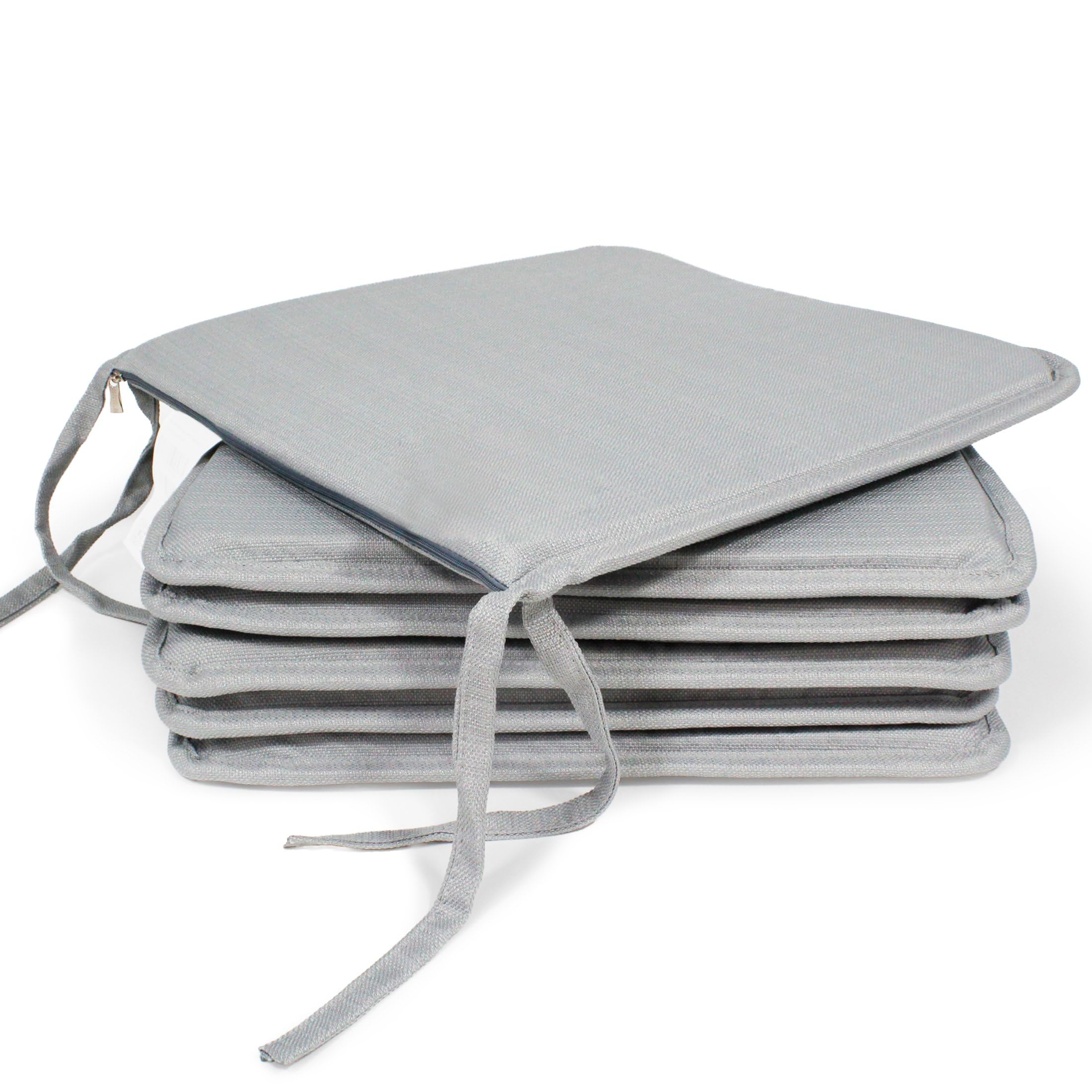 MANEMI Pack 6 Cojines para Silla 40x40x2cm - Cojín Decorativo con Textura de Bambú para Silla, Sofá o Comedor - Juego de Cojines de Asiento Estilo Rústico y Transpirable con Cintas de Sujeción,