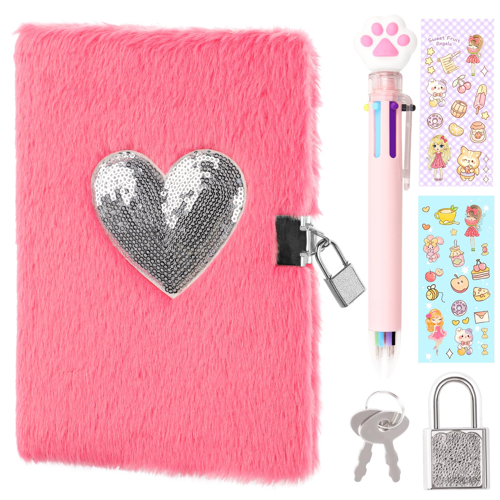 Heart Diary with Lock, Secret Journal Gift for Girls Ages 8-10, Pen &amp; Stickers
