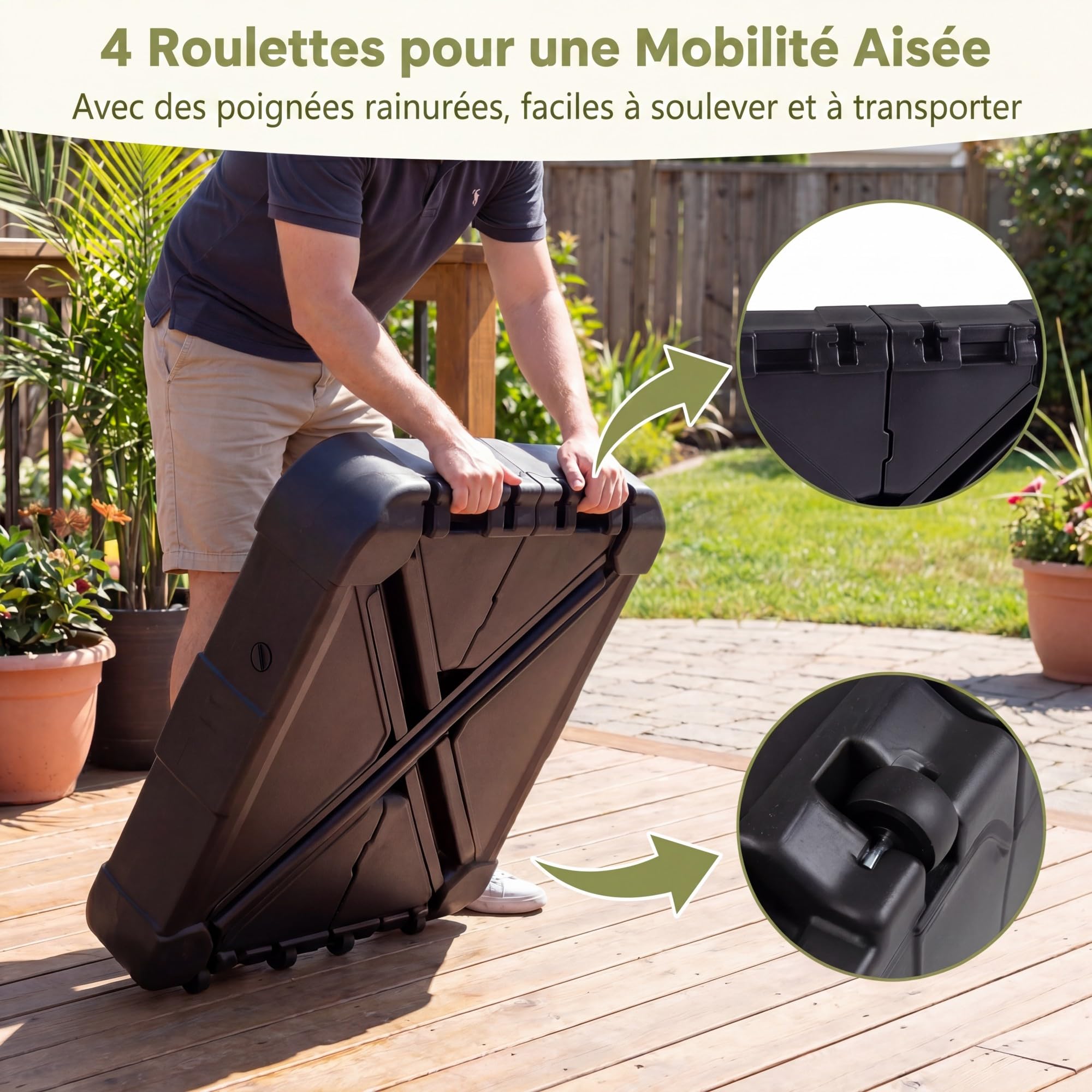 RELAX4LIFE Base de Parasol Déporté avec roulettes, HDPE 170 KG (Noir)
