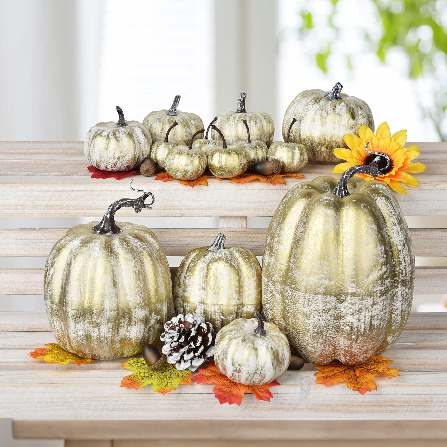 Goldene Kürbis-Figuren Aus Harz – Set Mit 2 Stück, Je 15 Cm – Deko Für Herbst, Halloween, Thanksgiving