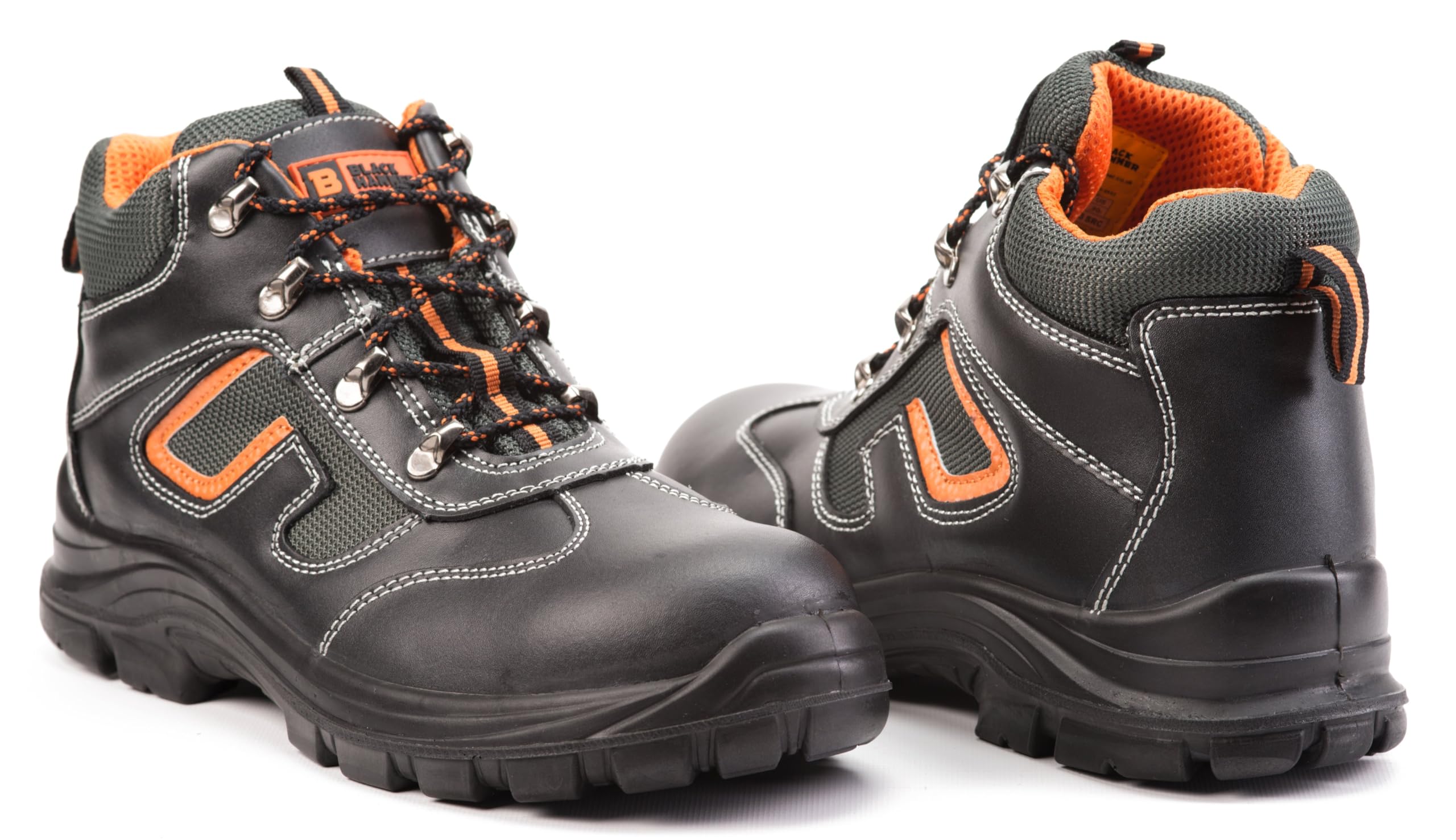BLACK HAMMER Botas de Seguridad de Cuero para Hombres Botas de Seguridad para hombres Puntera de Acero S3 SRC Calzado de Trabajo al Tobillo de Cuero 6652 (43 EU)