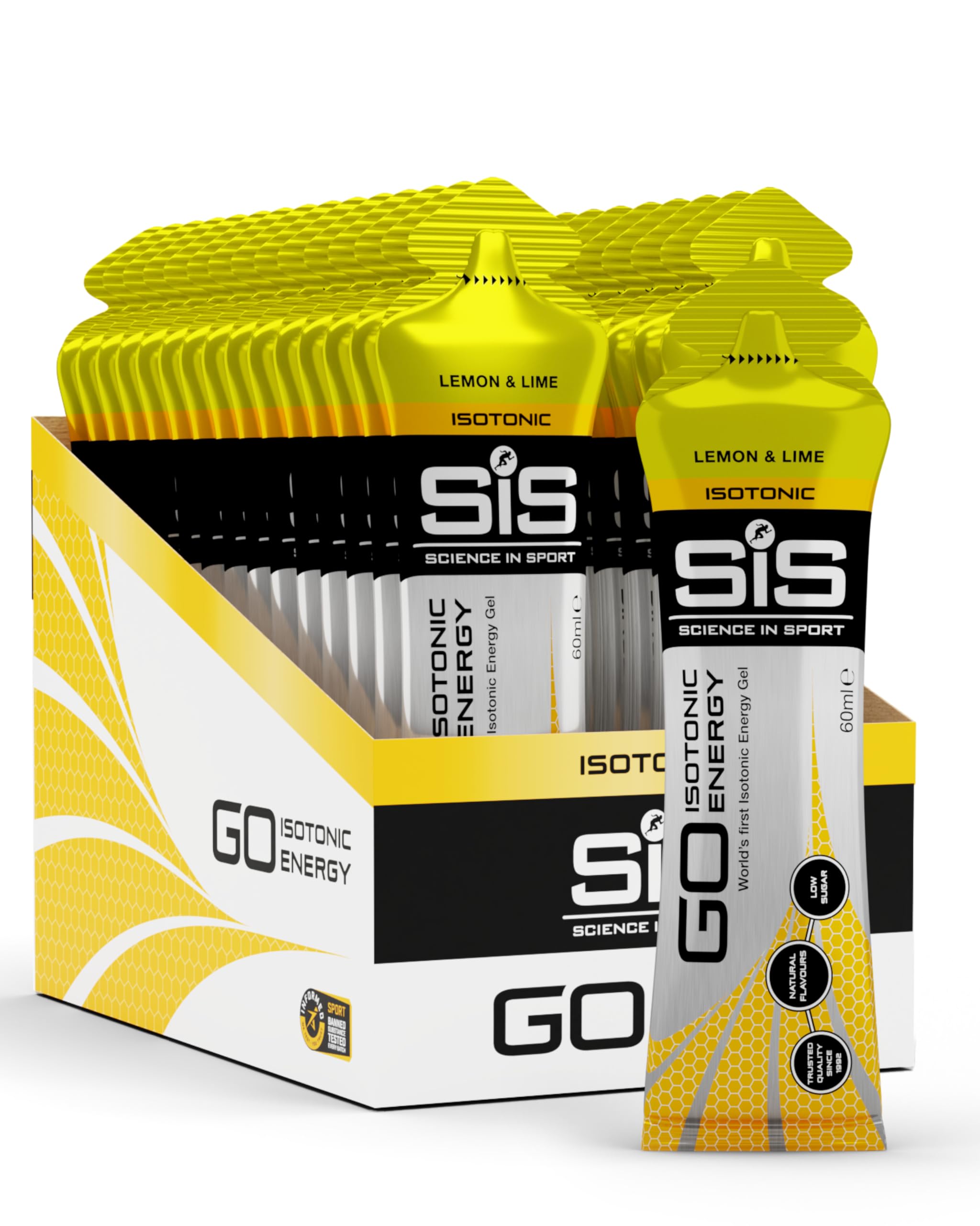 Science in Sport GO Isotonic Energy Gel 30x60ml Lima-limón, Vegano - Formulación isotónica con 22g de carbohidratos, Buen aporte de energía, Alternativa ideal a las bebidas isotónicas