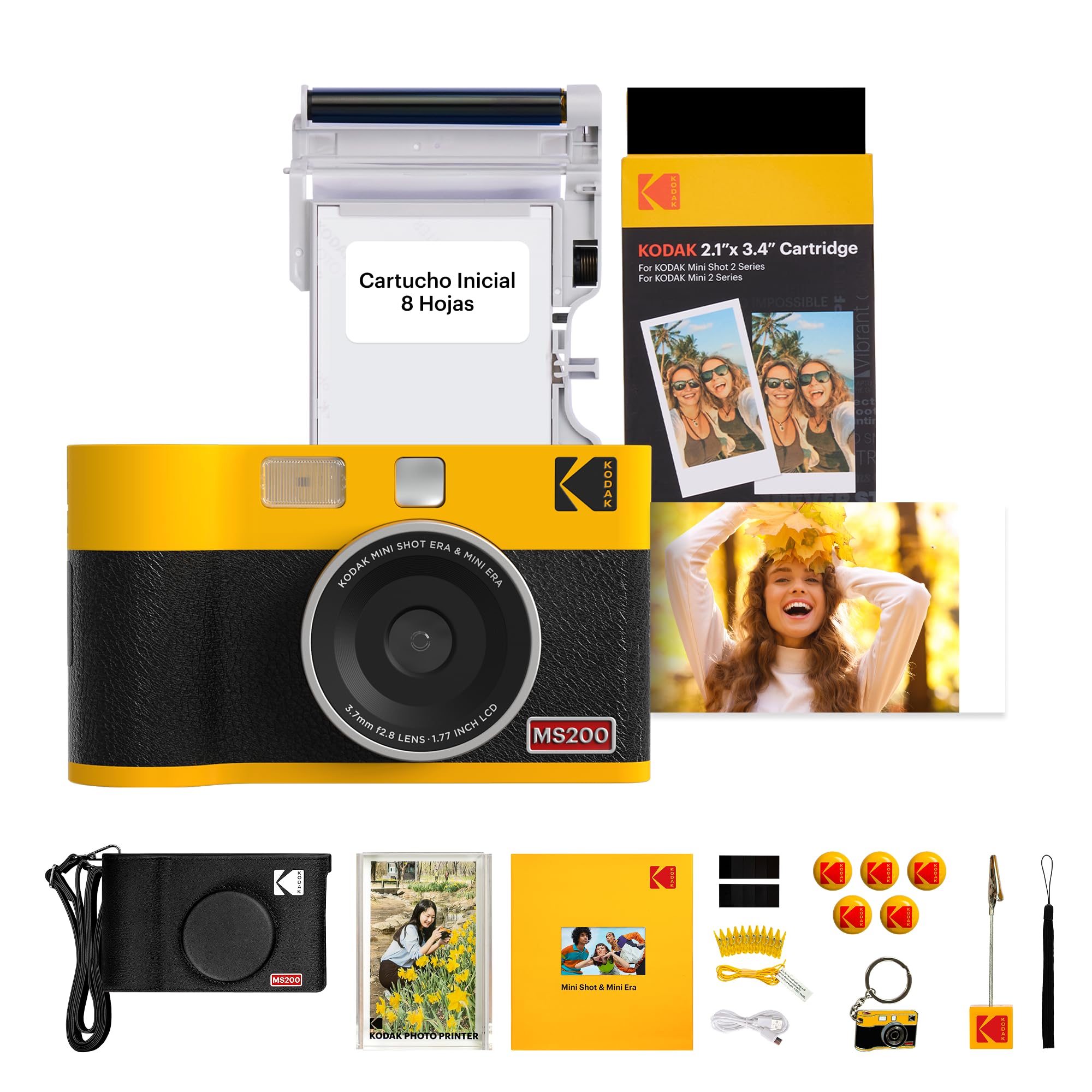 KODAK Mini Shot 2 ERA 4PASS 2-​en-​1 Cámara Instantánea e Impresora de Fotos (5,​3x8,​6cm) (Cámara + Pack de Regalo con 38 Hojas, Amarillo)