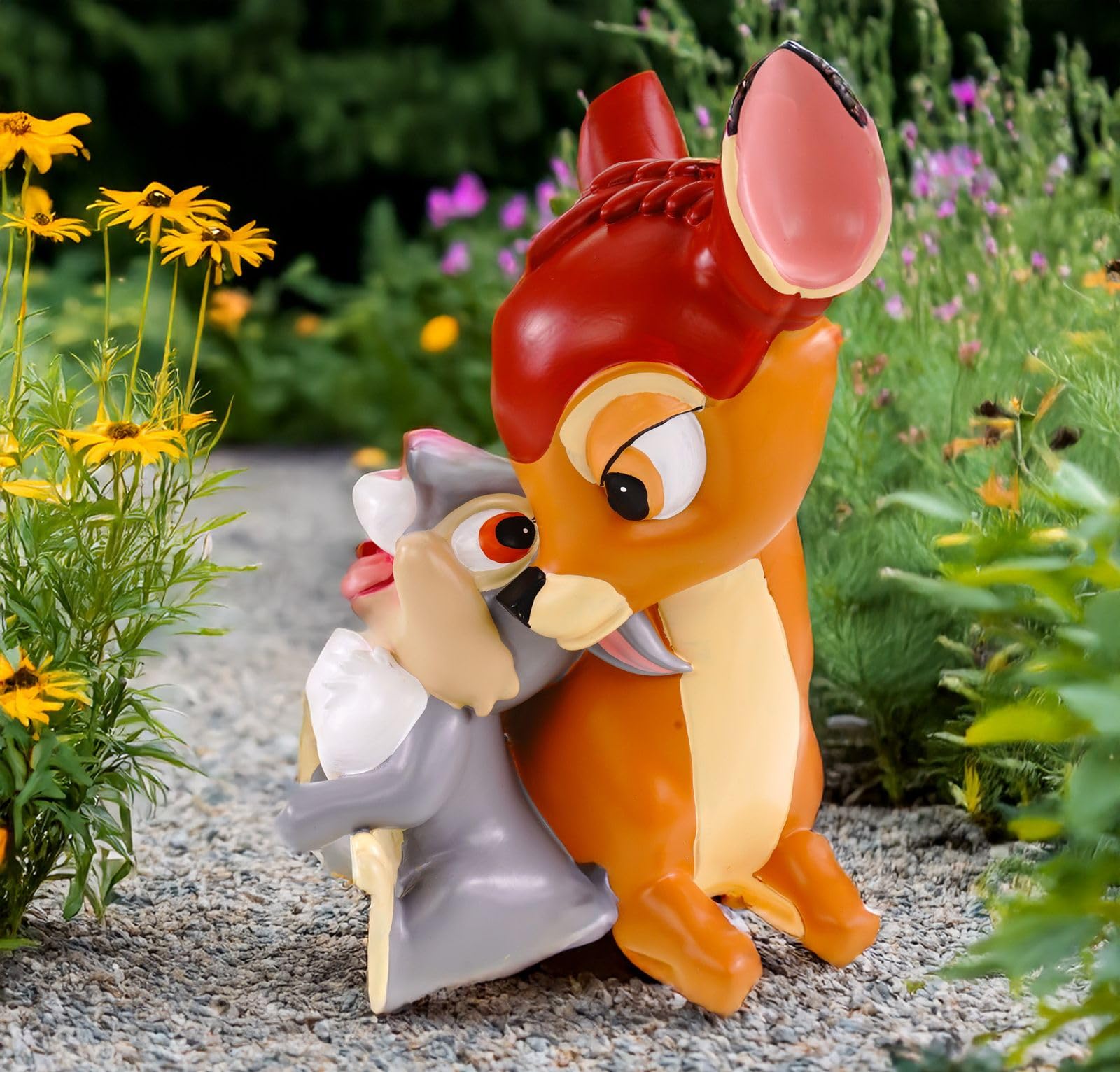 Figurka ogrodowa Bambi i kołatka, 28 x 27 cm, odporna na warunki atmosferyczne, dekoracja Disneya - statuetka z żywicy poliestrowej do ogrodu i domu – ocieplający wzrok dla