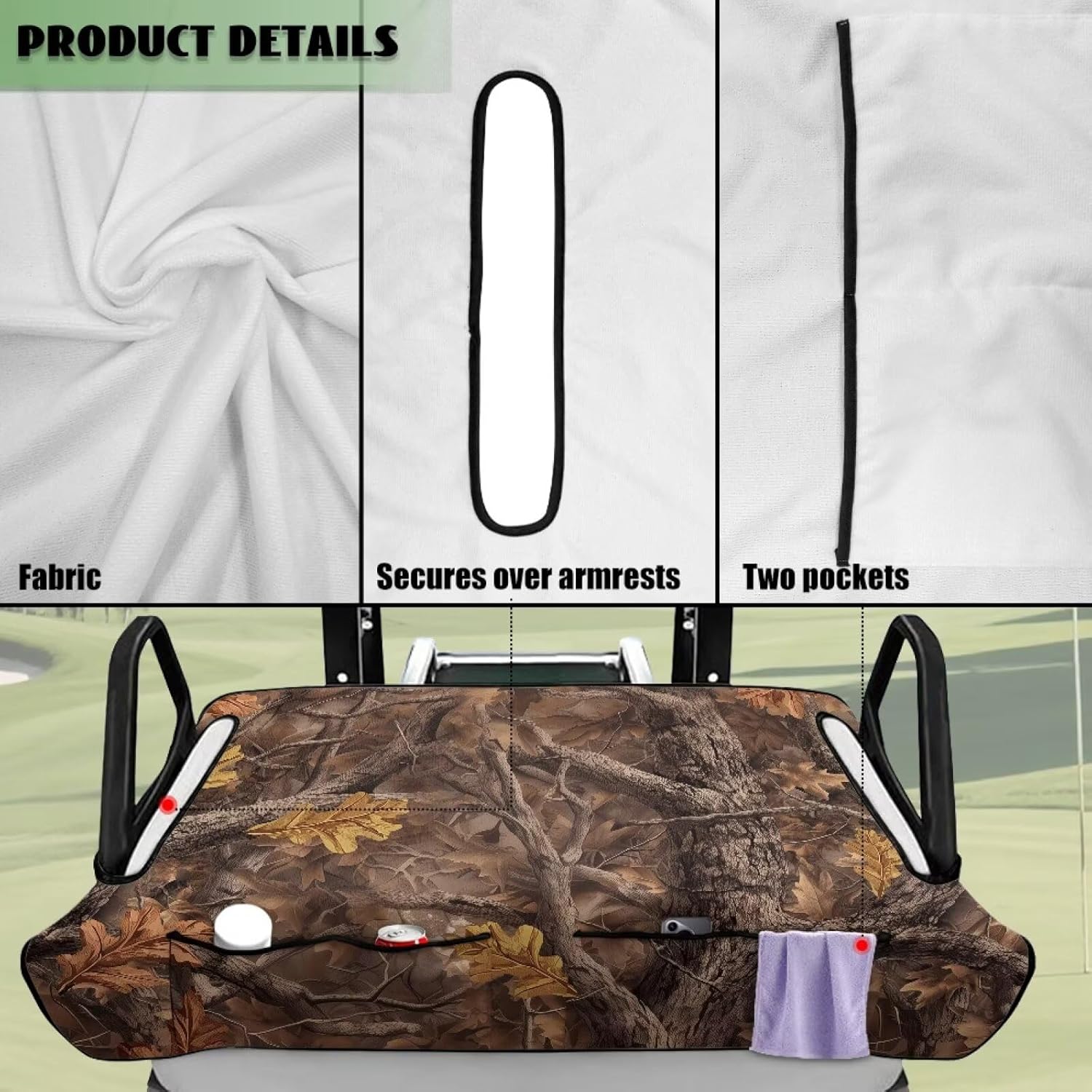 Bulopur Golf Cart Seat Cover with Pockets Universal for Clob Car Old Ds 2/4 Person Seats Easy Install Golfcart Accessory