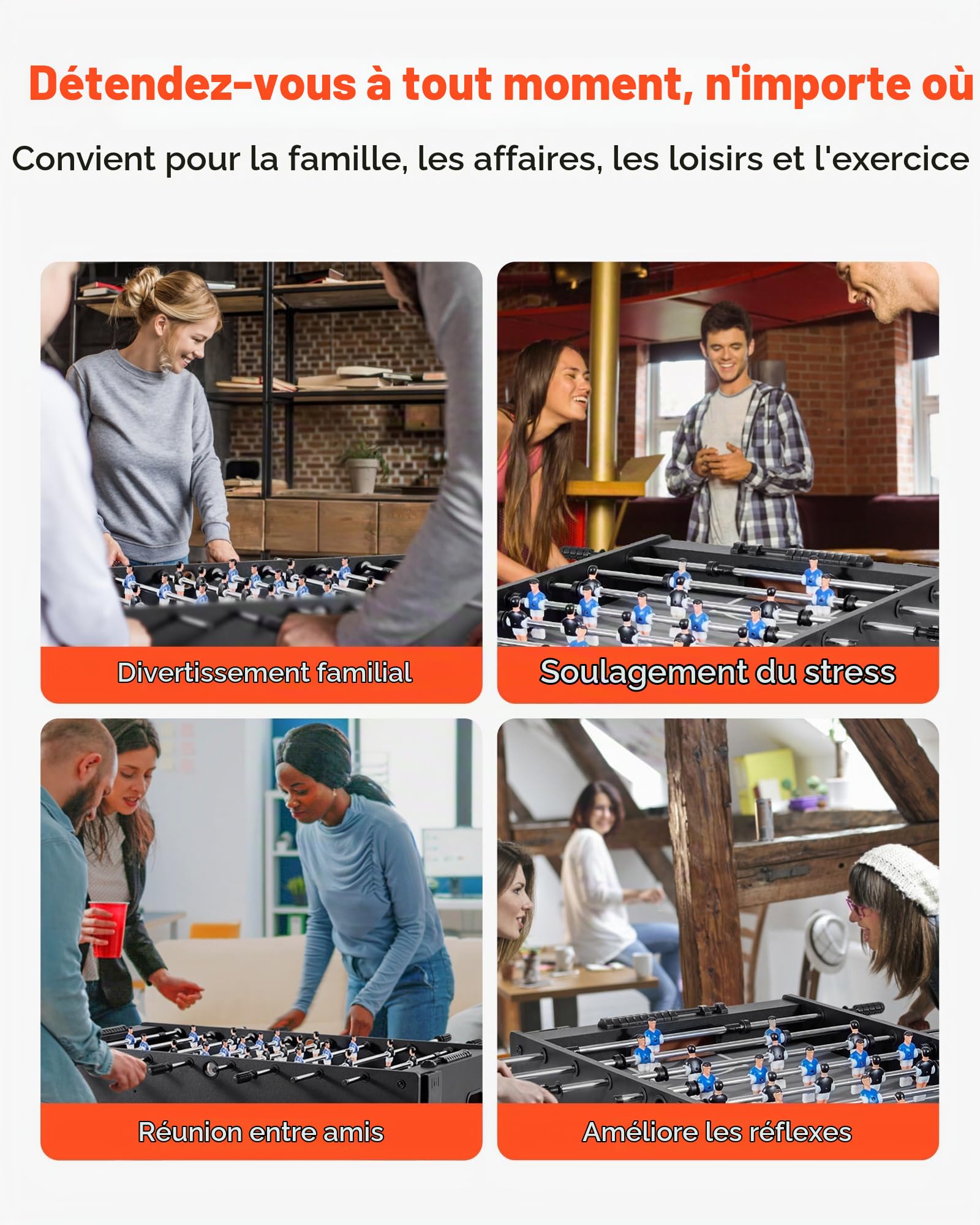 VEVOR Table de Baby-Foot de Taille Standard de 121,2 cm, Jeu Football de Table Intérieur, Kit Complet avec 2 Balles, Tableau de Score et 2 Porte-gobelets, pour Maison, Famille, Salle de Jeux, Bar