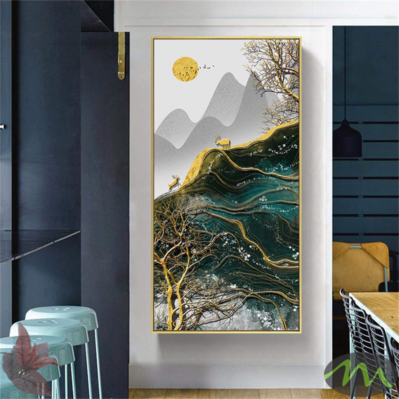 Affiche peinture murale abstraite dorée style nordique sans cadre 50x100 cm