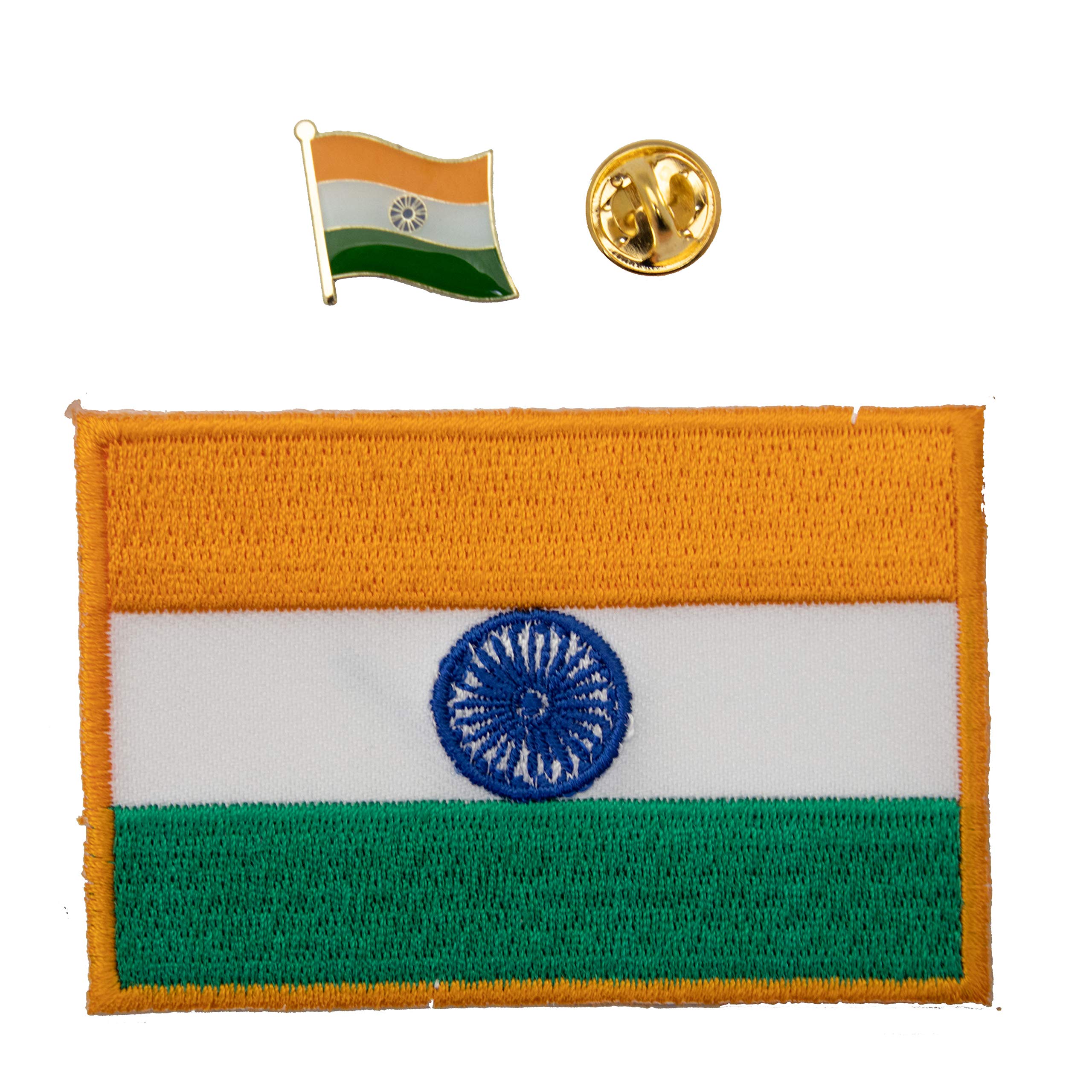 A-ONE -India National Flag Patch Iron-on Bags + India Country Flag Emblem Pin, World Flags Embroidery Tatical Patches NO.066A