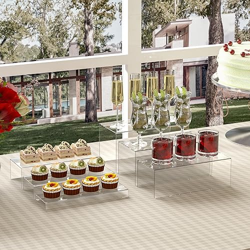 Miniatura 42 de Juego de 3 elevadores cuadrados de acrílico para mesa de postres, estante de exhibición de acrílico transparente para Funko Pop, cupcakes, juguetes